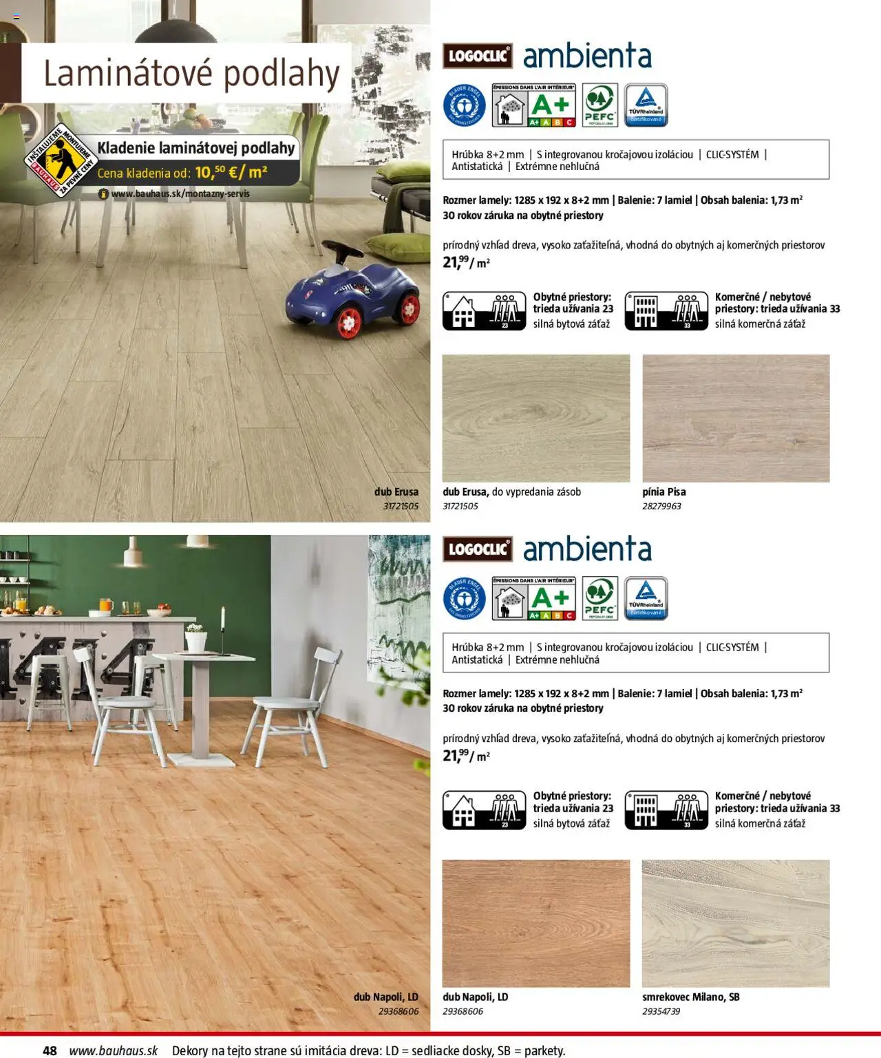 Bauhaus katalóg Podlahové krytiny │ platný od 04.08.2025 | Strana: 48 | Produkty: Lamely