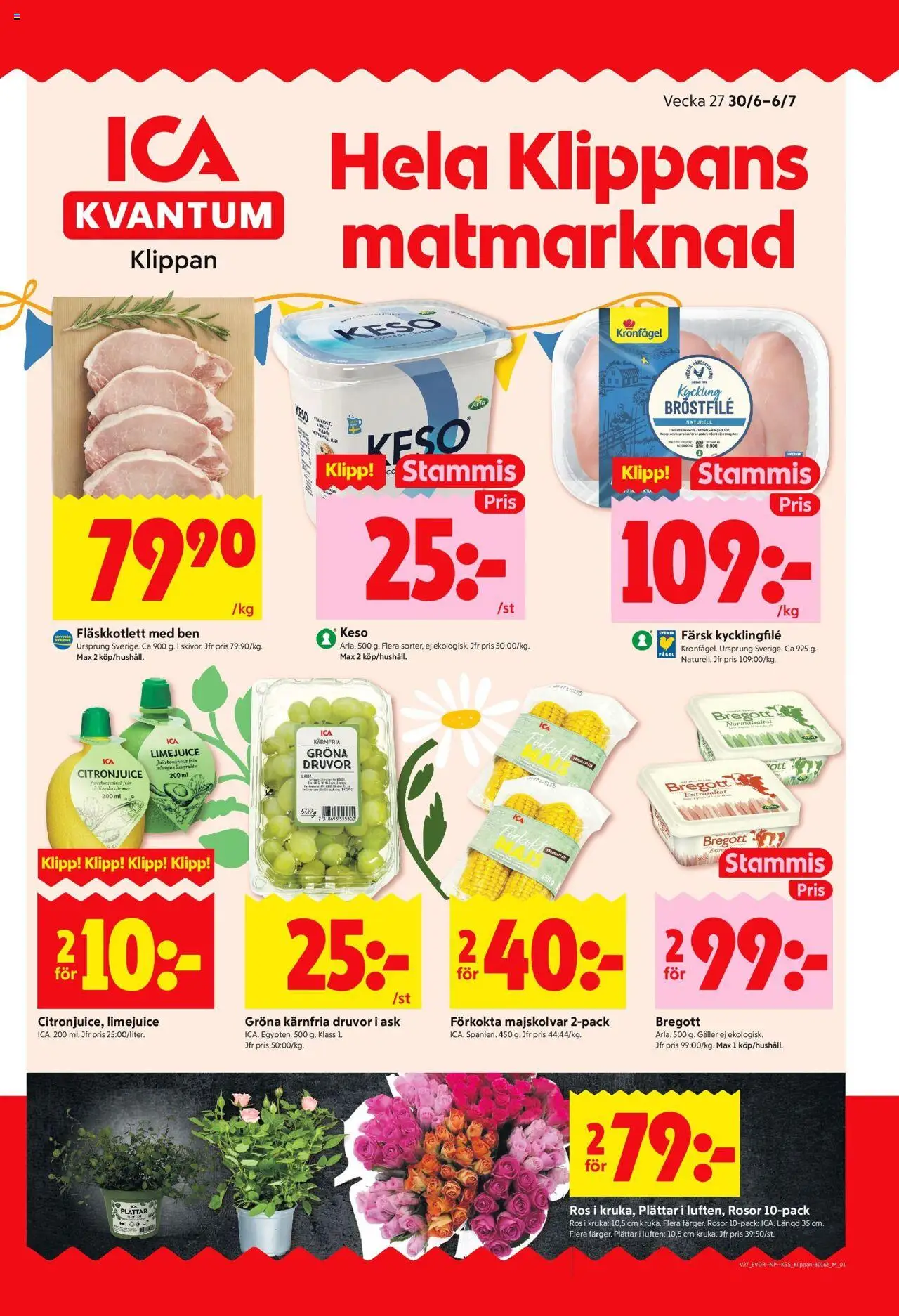 ICA Kvantum reklamblad aktuell från 30.06.2025 | Sida: 1 | Produkter: Kycklingfile, Kruka, Bregott, Keso