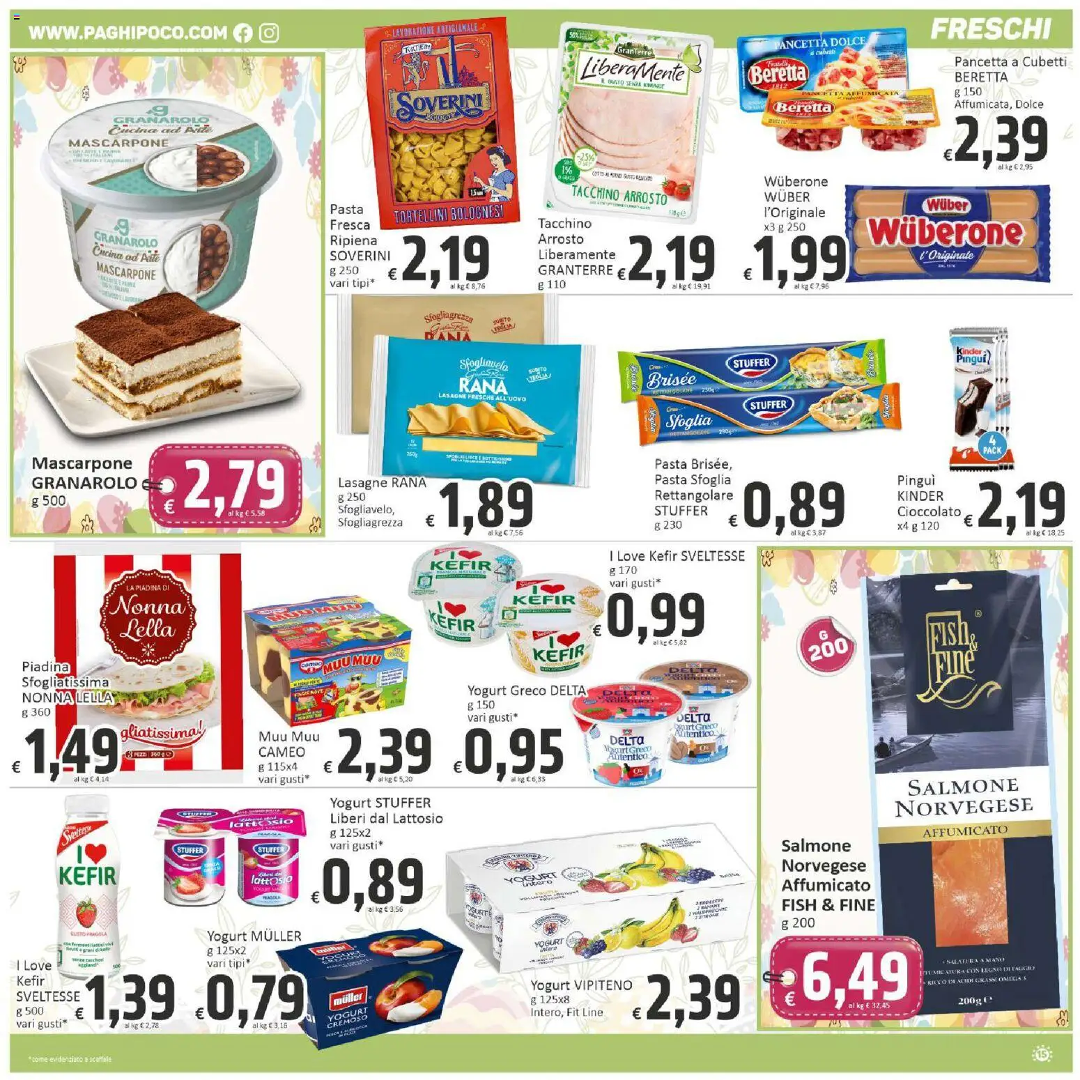 Volantino Paghi Poco del 24.03.2026 | Pagina: 15 | Prodotti: Pasta sfoglia, Pancetta, Pasta, Mascarpone