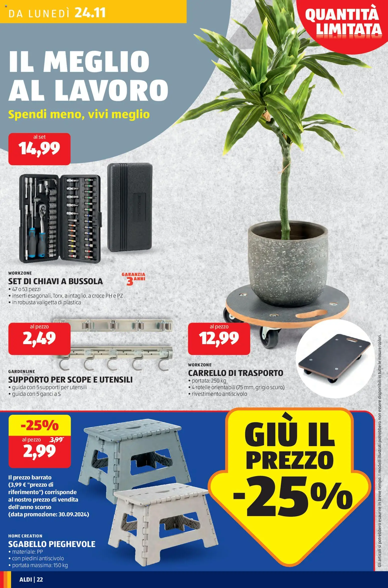Volantino Aldi del 24.11.2025 | Pagina: 22 | Prodotti: Data, Sgabello, Trolley, Valigetta