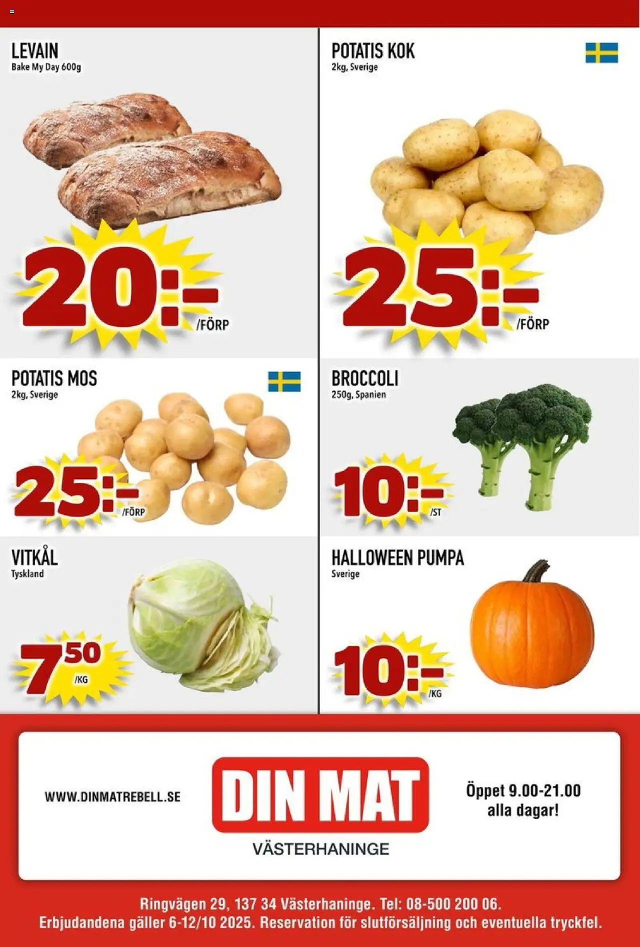 Din Mat reklamblad aktuell från 06.10.2025 | Sida: 8 | Produkter: Galler, Vitkål, Broccoli, Pumpa