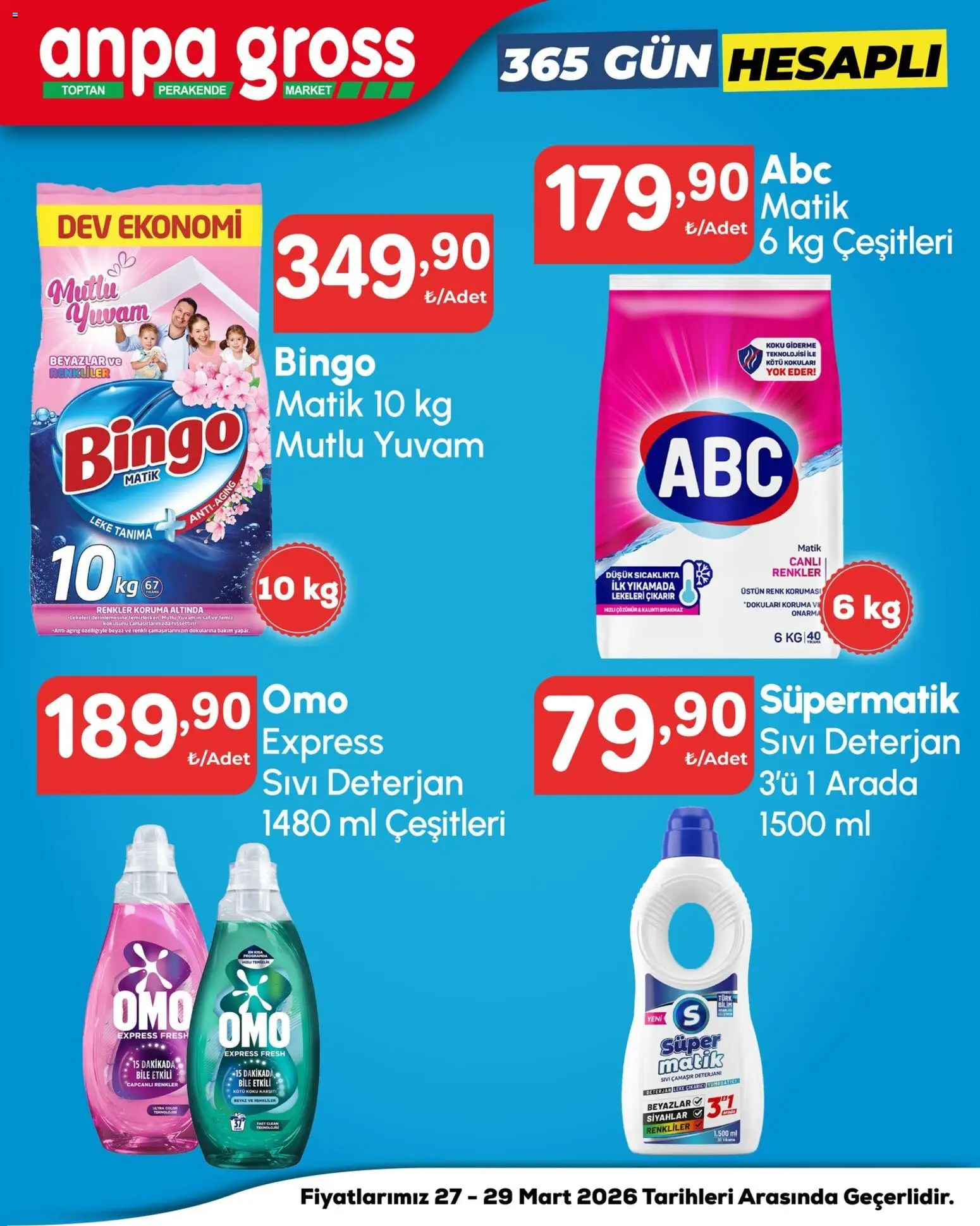 Anpa Gross İndirim - 27.03.2026 tarihinden itibaren geçerlidir | Sayfa: 1 | Ürünler: Çamaşır deterjanı, Yumuşatıcı, Leke çıkarıcı, Deterjan