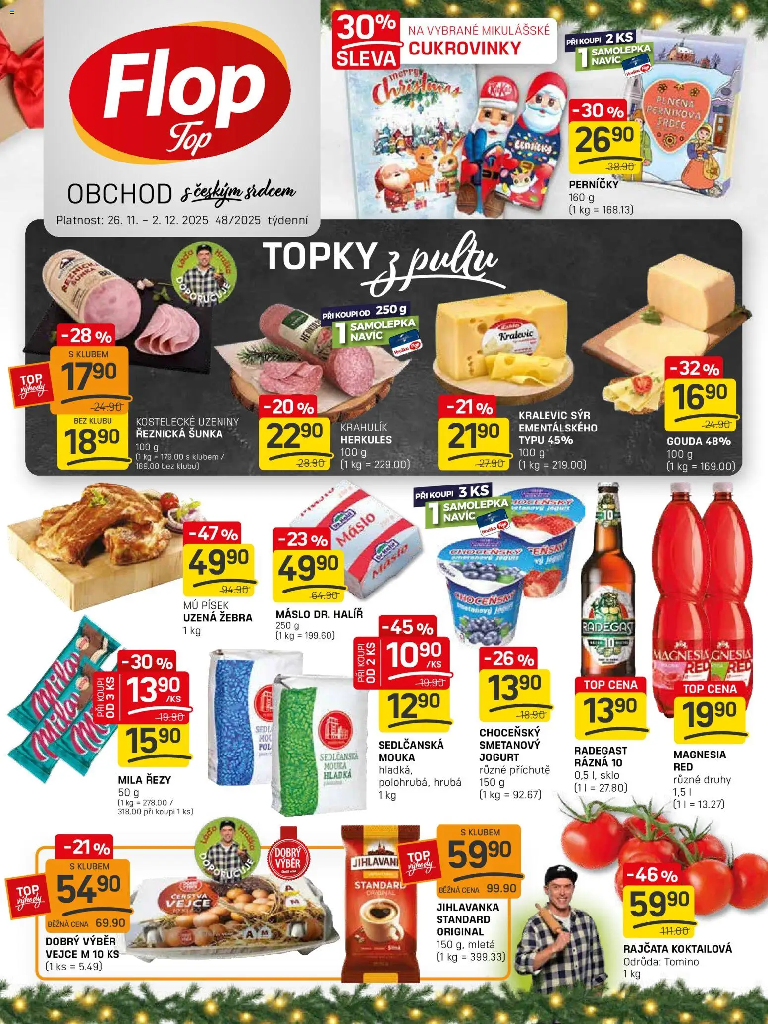 Flop leták - FlopTop od 26.11.2025 | Strana: 1 | Produkty: Máslo, Rajčata, Radegast, Perníčky