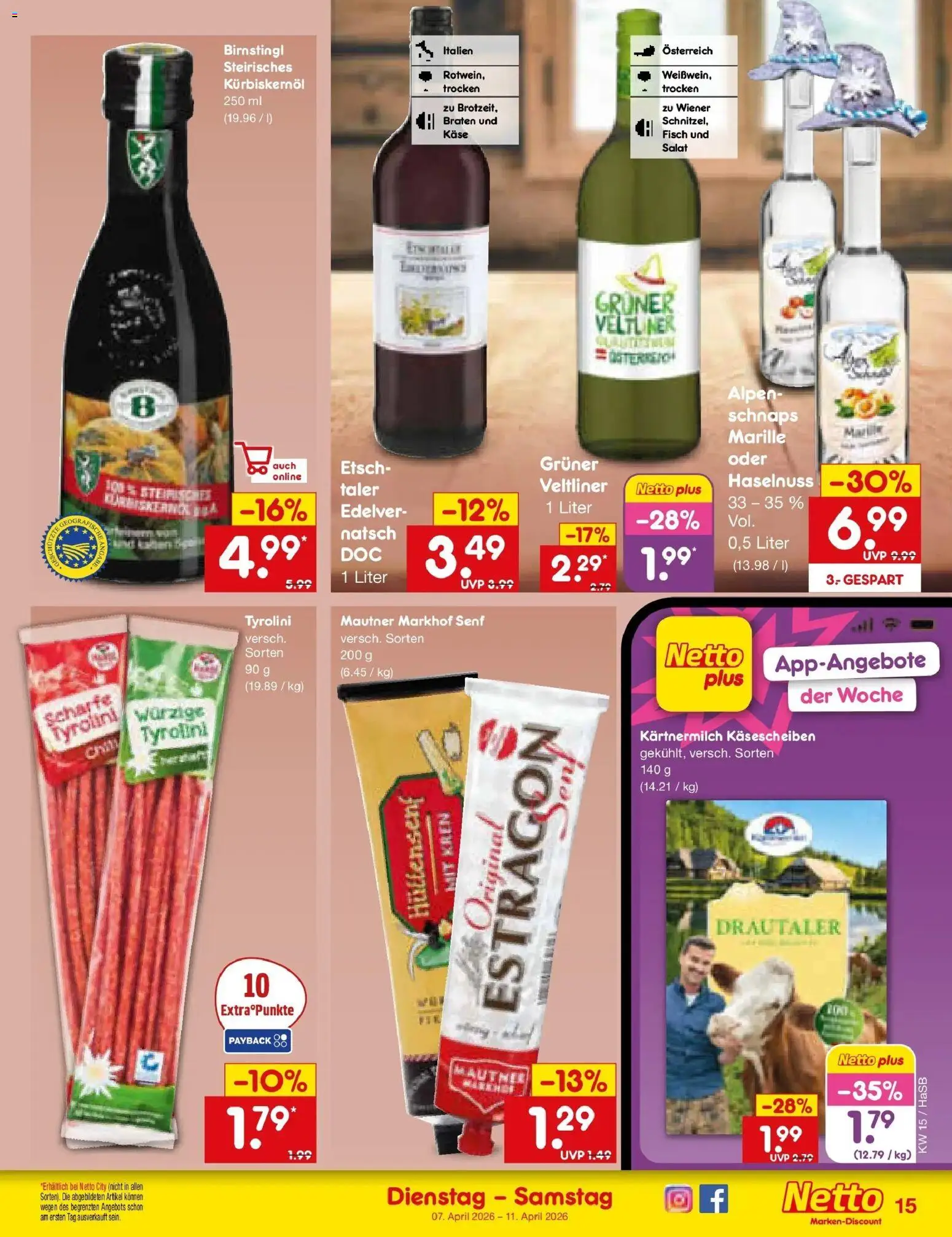 Netto Marken-Discount Prospekt Wuppertal	 – gültig ab 07.04.2026 | Seite: 17 | Produkte: Kürbiskernöl, Käse, Schnaps, Fisch