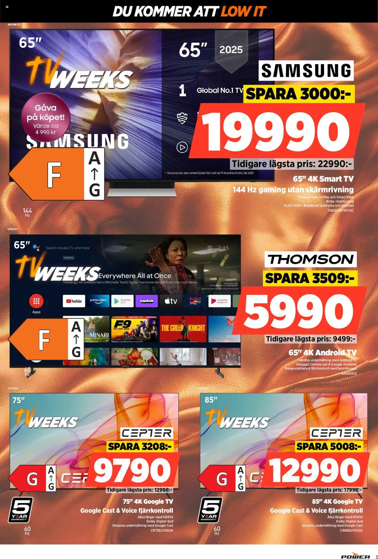 Power reklamblad aktuell från 22.09.2025 | Sida: 3 | Produkter: Smart tv, Fjärrkontroll, Tv