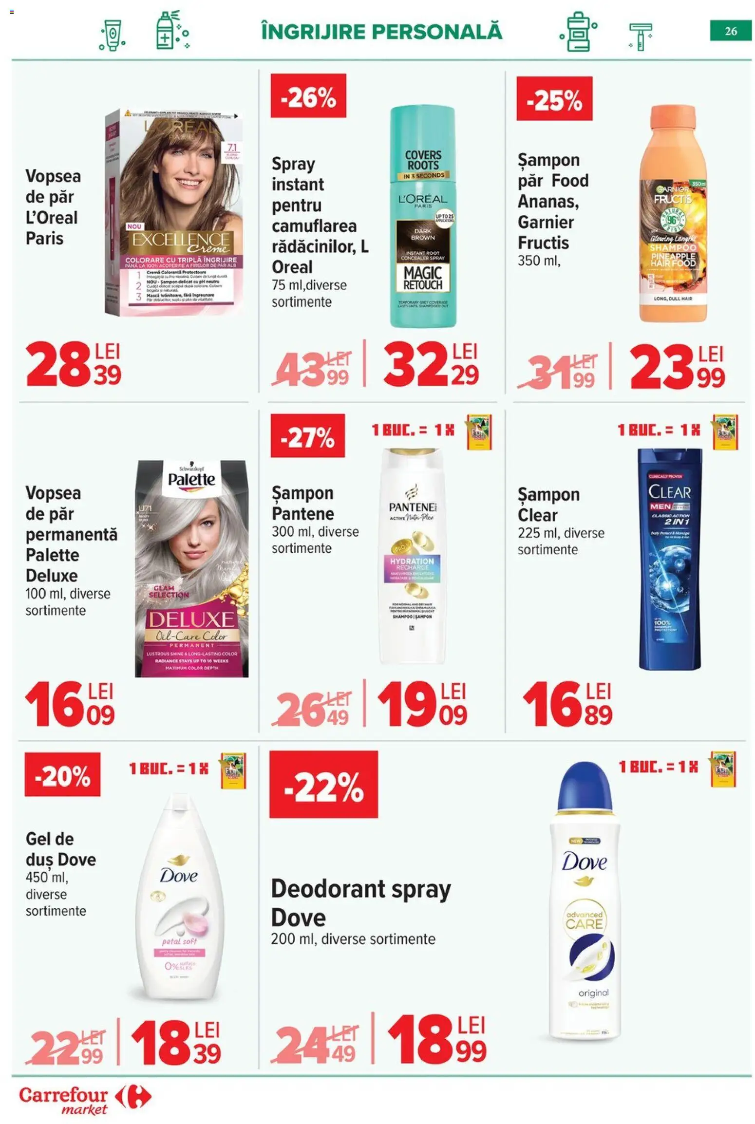 Noul catalog Carrefour – valabil de la 29.04.2026 | Pagină: 26 | Produse: Vopsea, Duș, Cremă, Deodorant