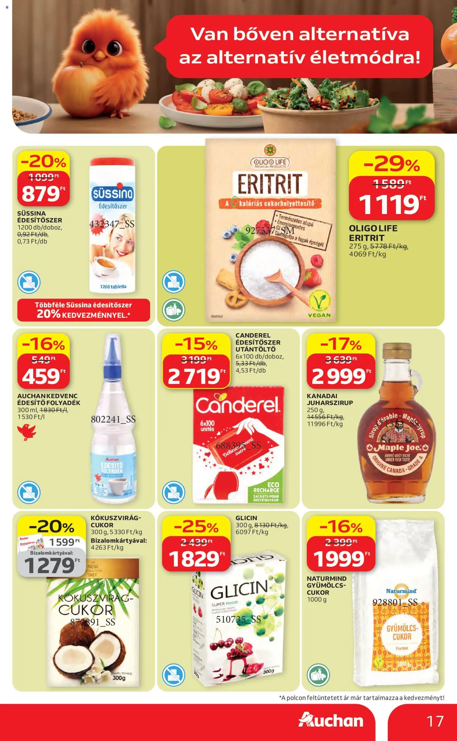 Auchan akciós ujság - amely érvényes a következő dátumtól: 16.04.2026 | Oldal: 17 | Termékek: Gyümölcs, Vegán, Cukor, Juharszirup