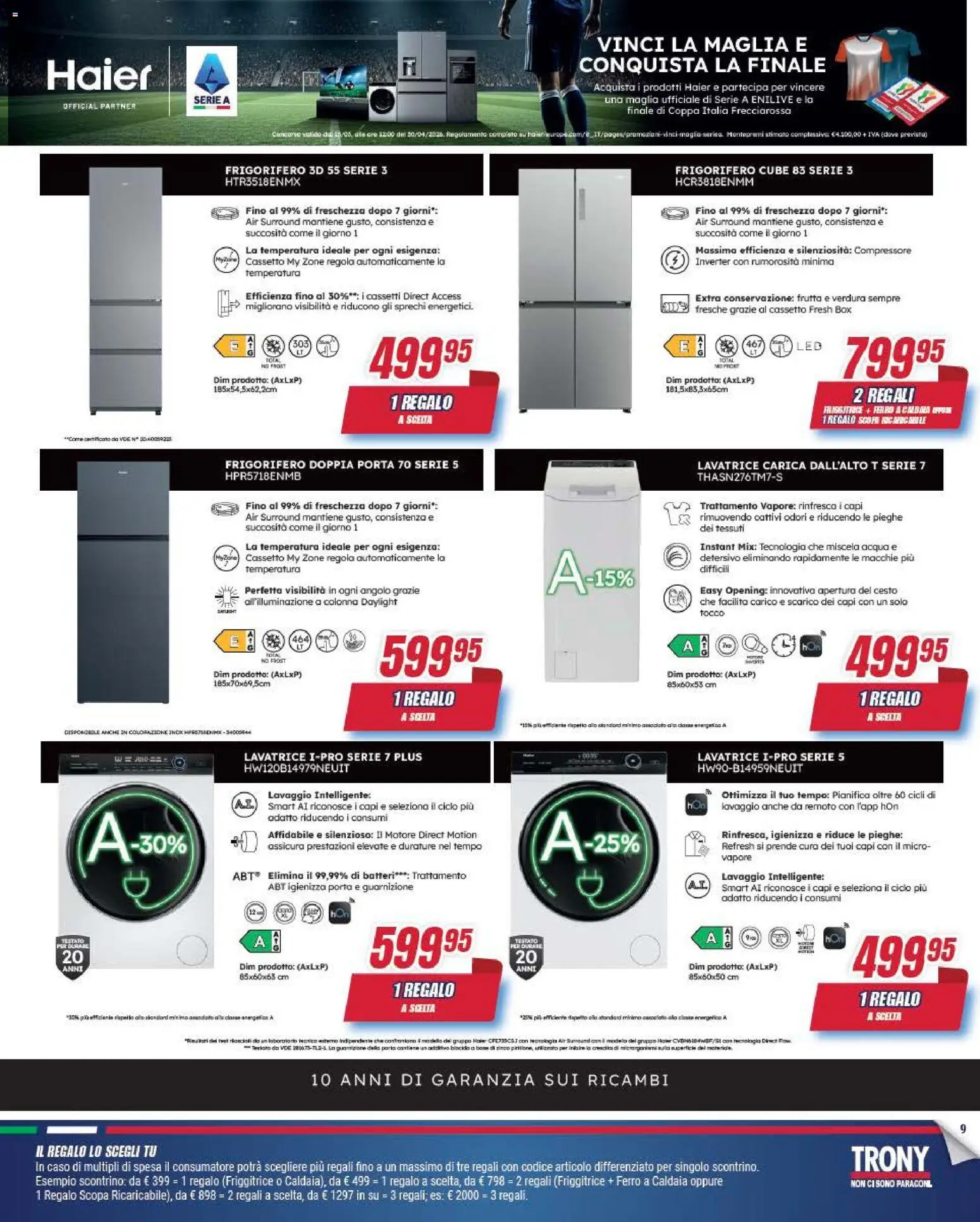 Volantino Trony del 09.04.2026 | Pagina: 9 | Prodotti: Compressore, Frutta, Scopa, Frigorifero