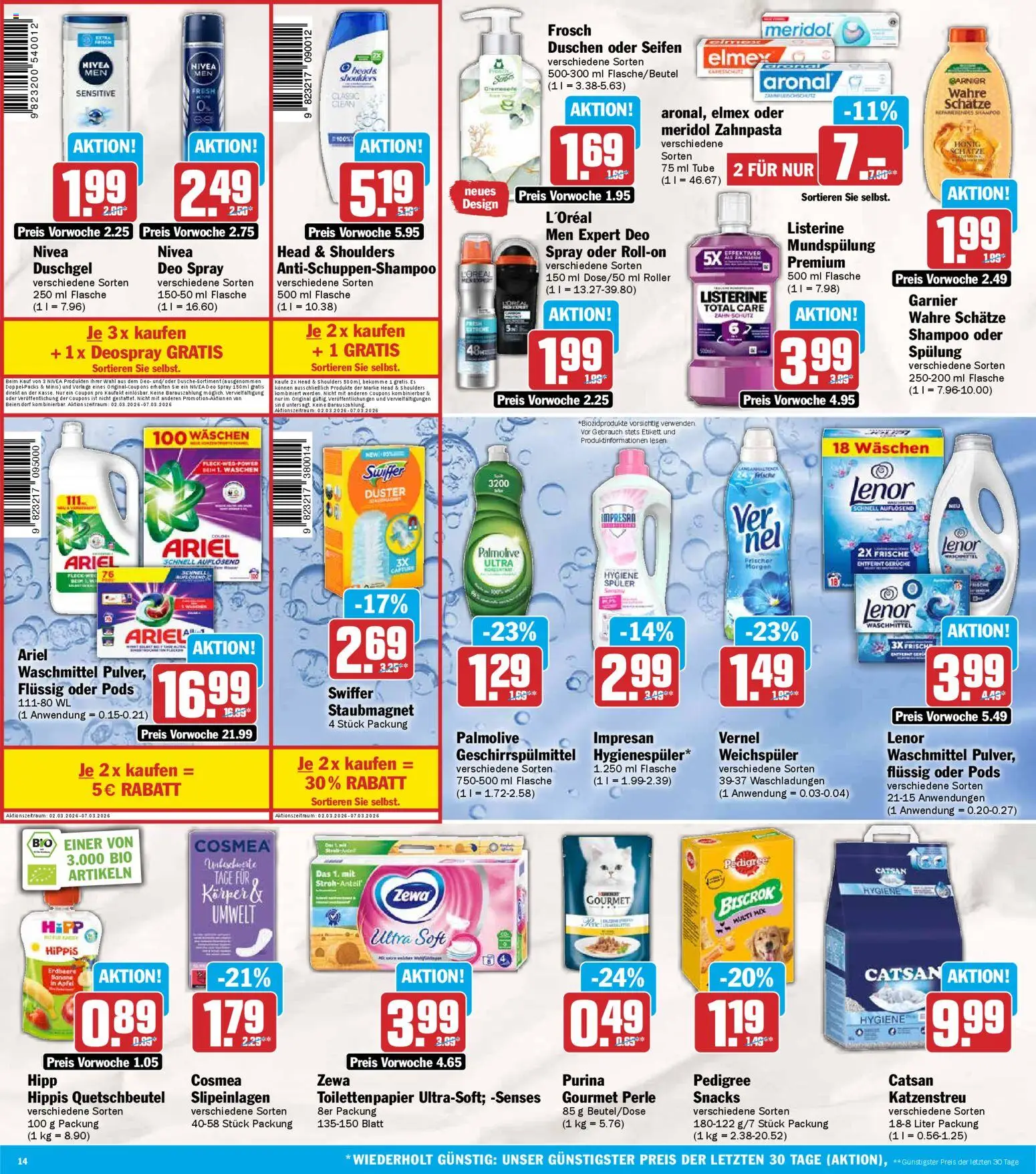 HIT Prospekt 	 – gültig ab 02.03.2026 | Seite: 14 | Produkte: Lenor, Shampoo, Pedigree, Listerine