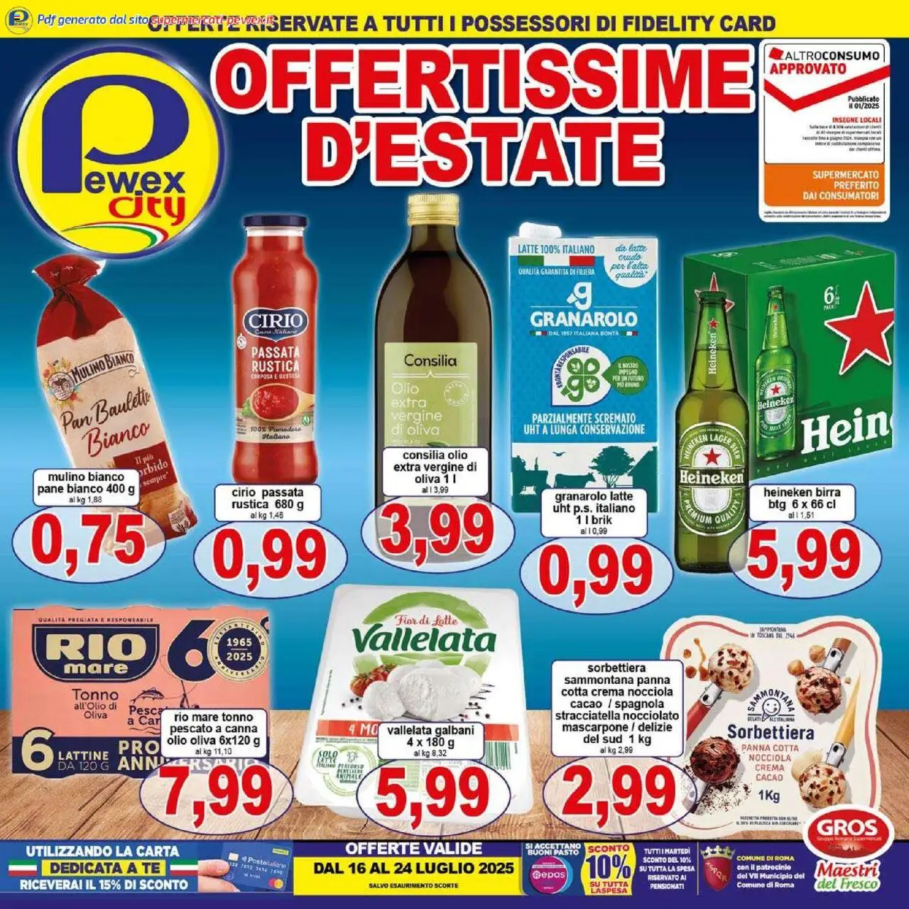 Volantino Pewex del 16.07.2025 | Pagina: 1 | Prodotti: Birra, Olio, Pesca, Tonno