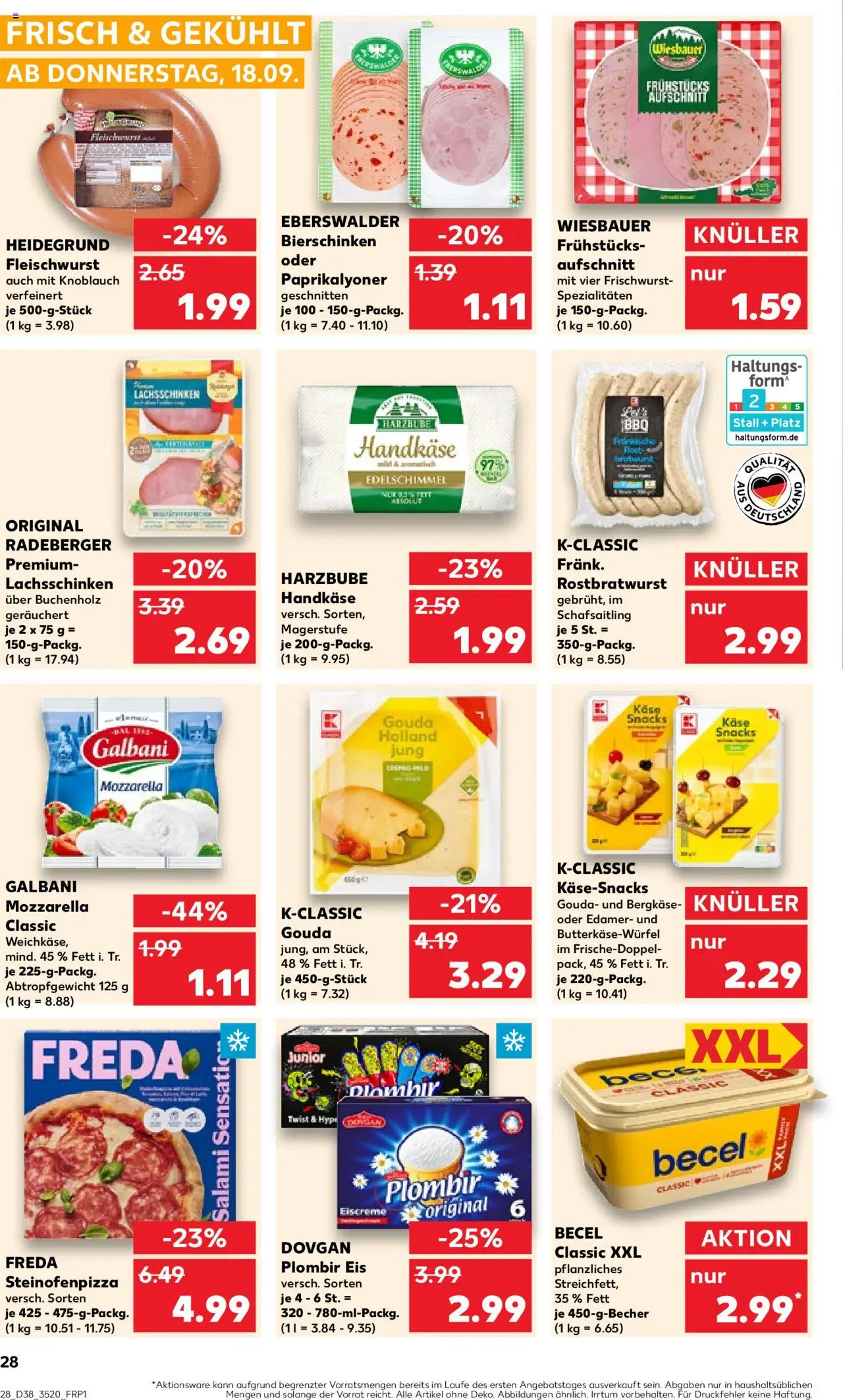Kaufland prospekt Potsdam	 – gültig ab 18.09.2025 | Seite: 28 | Produkte: Käse, Becel, Knoblauch, Pizza