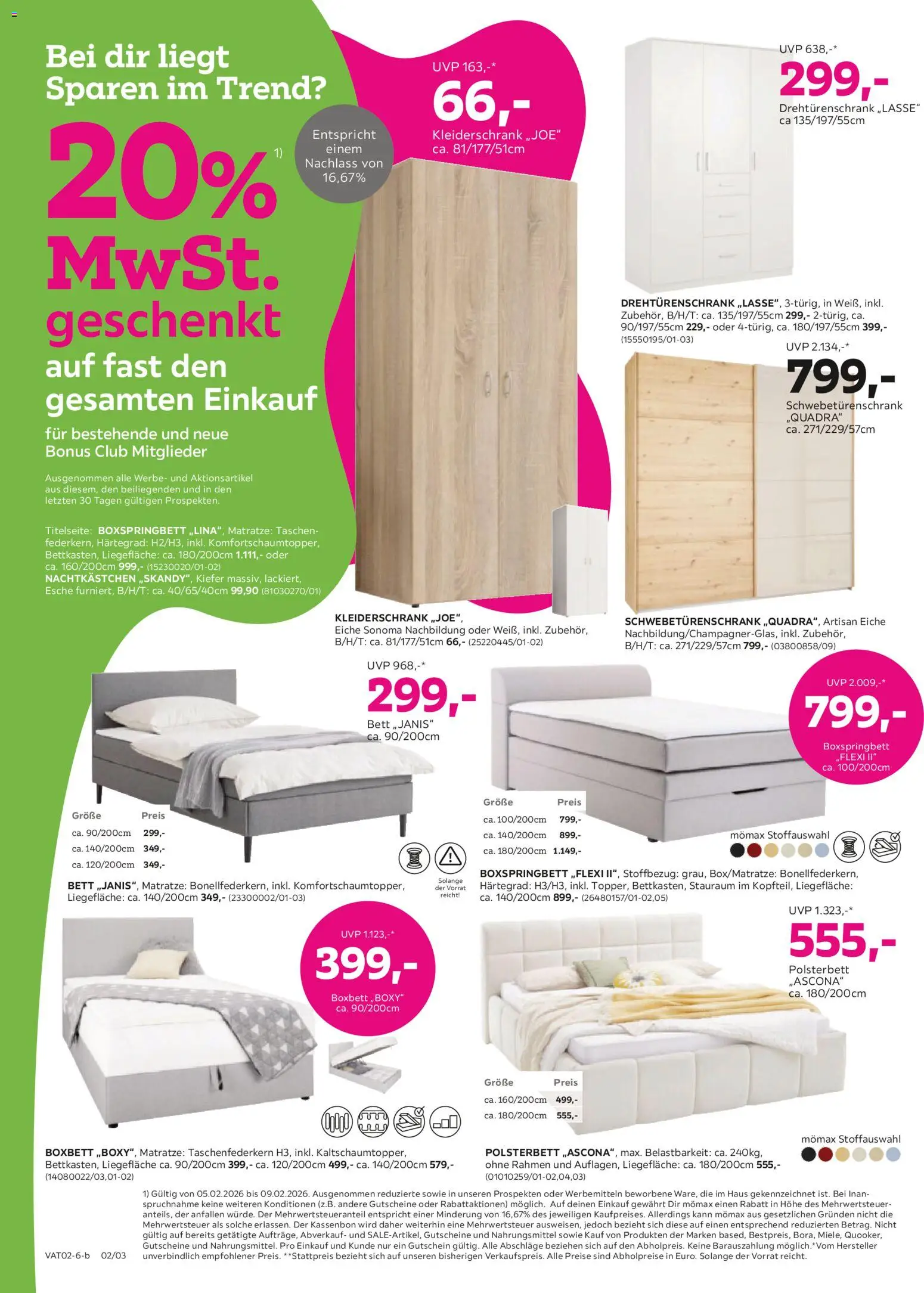 Mömax Prospekt aktuell gültig ab 03.02.2026 | Seite: 2 | Produkte: Bett, Matratze, Kleiderschrank