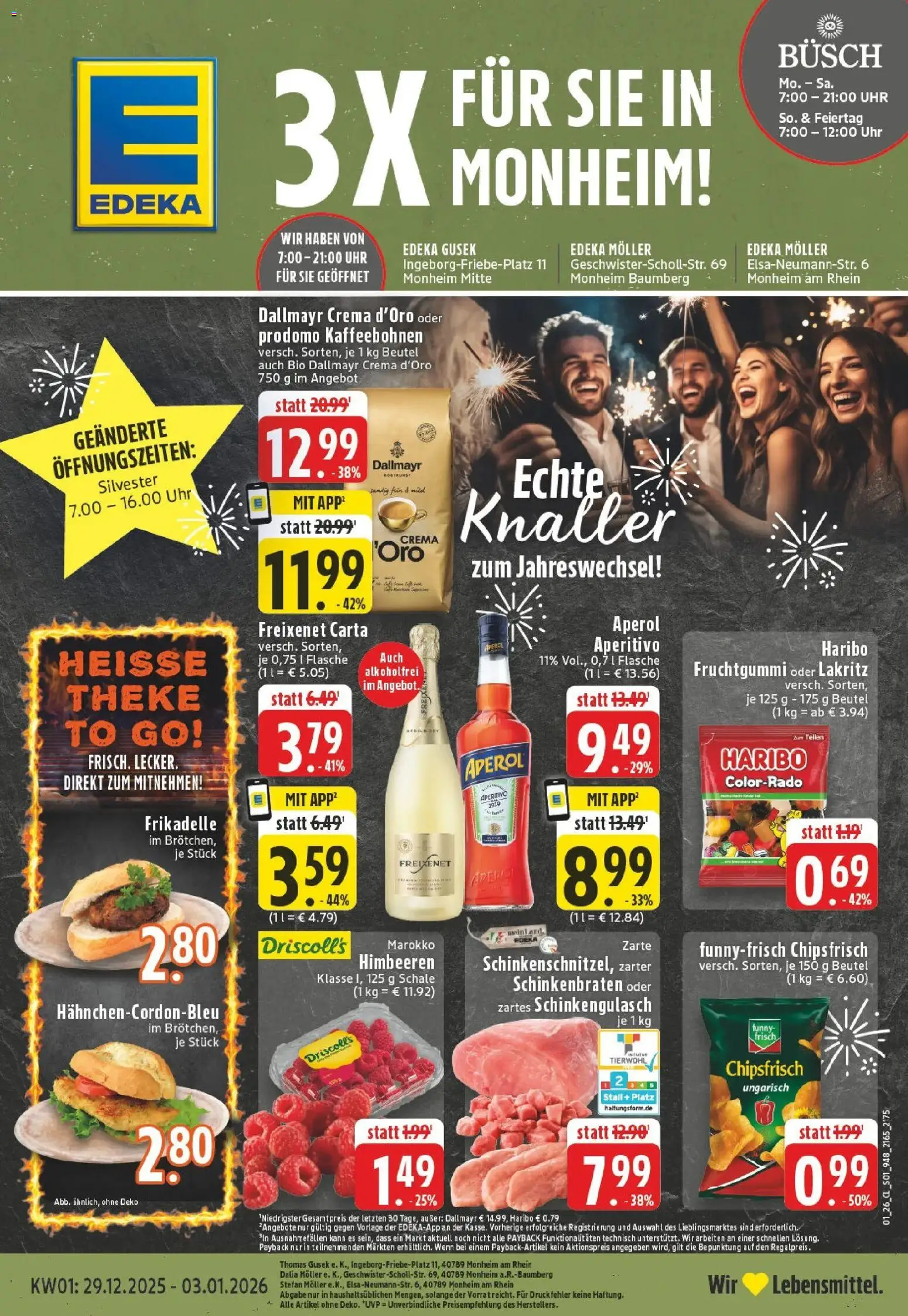 Edeka prospekt Monheim-Baumberg	 – gültig ab 28.12.2025 | Seite: 1 | Produkte: Haribo, Dallmayr, Aperol, Chips