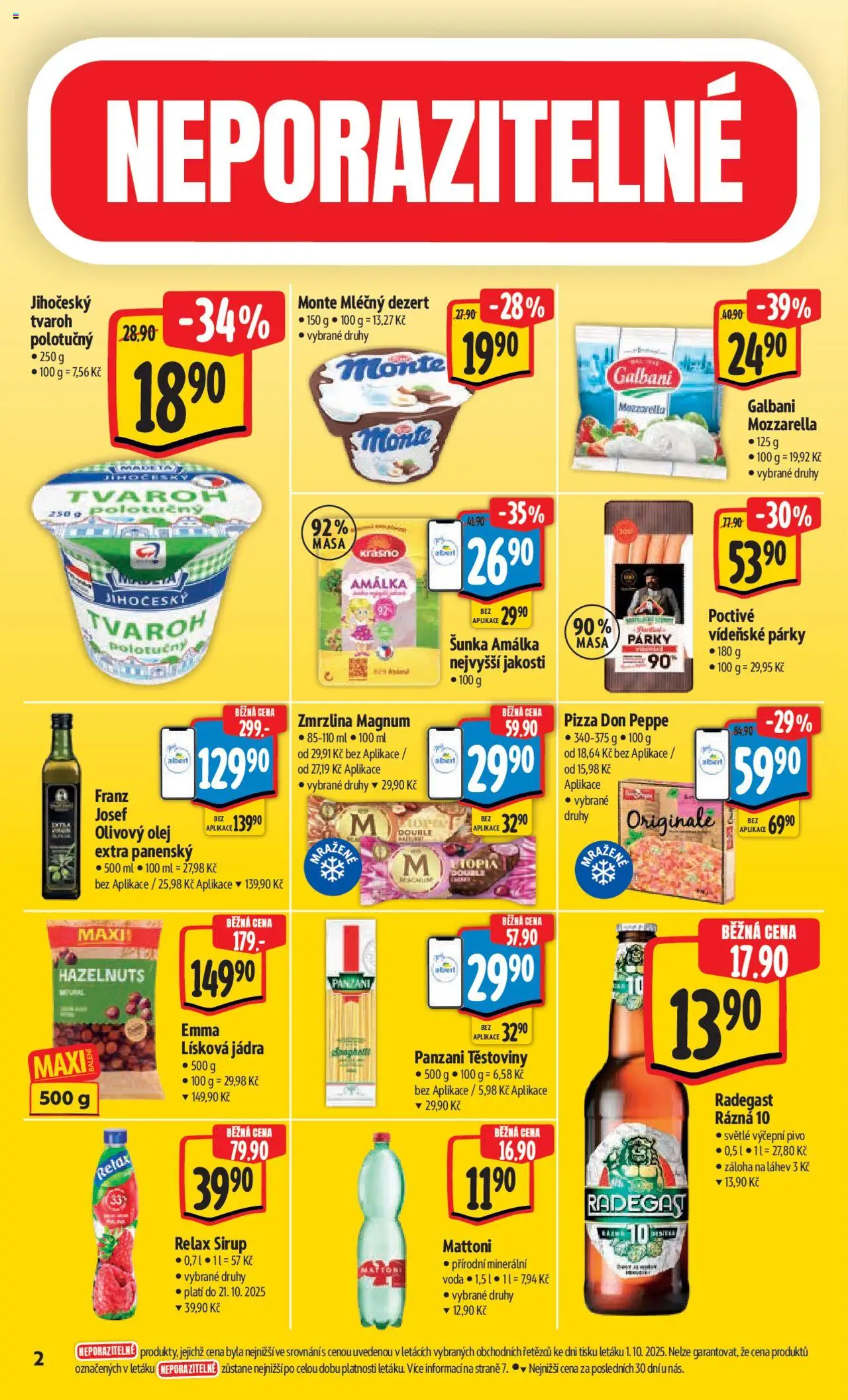 Albert leták - Hypermarket od 08.10.2025 | Strana: 6 | Produkty: Olej, Vídeňské párky, Minerální voda, Mozzarella