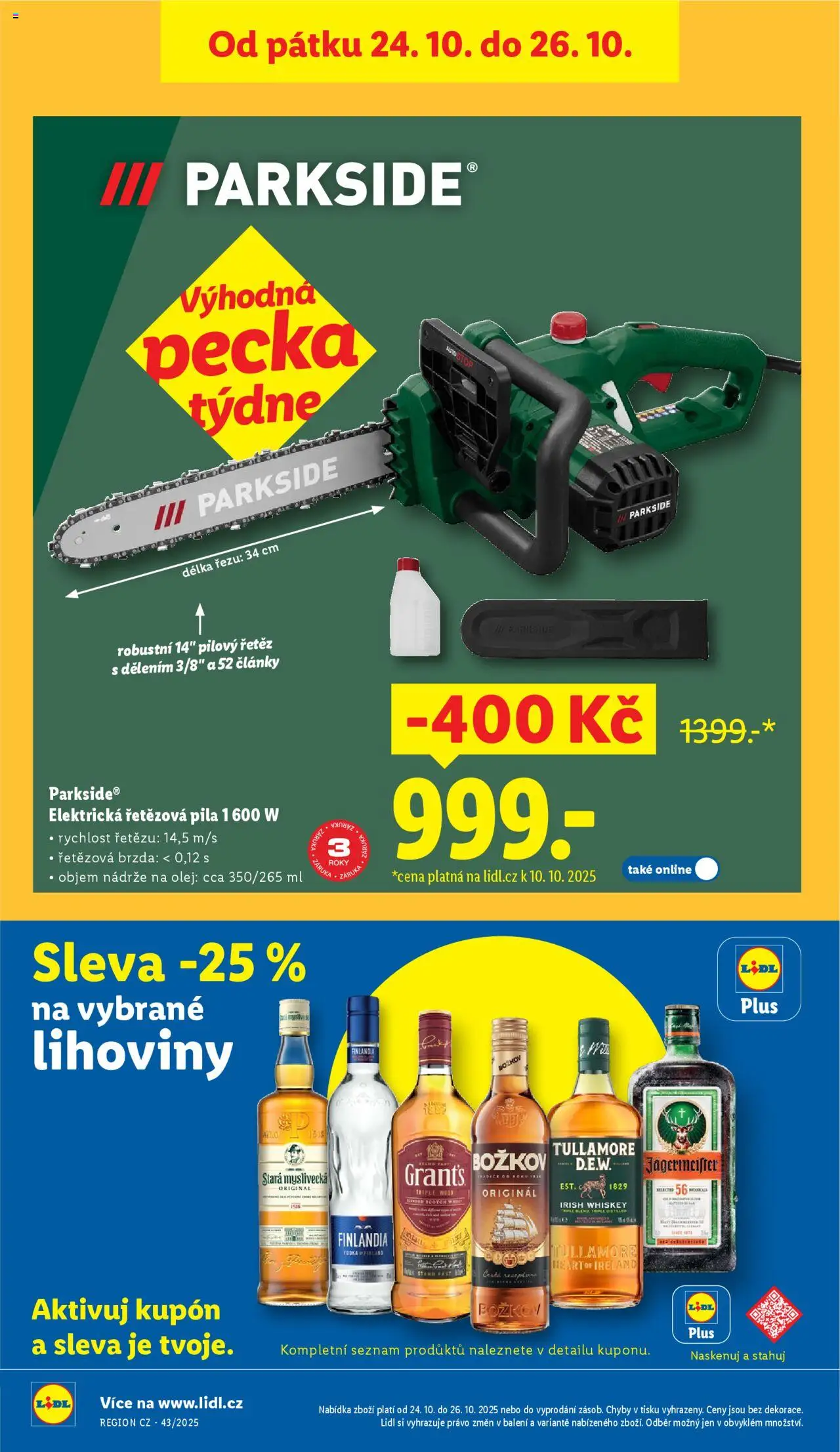 Lidl leták - Spotřební zboží od 20.10.2025 | Strana: 33 | Produkty: Olej, Elektrická řetězová pila, Lihoviny, Božkov