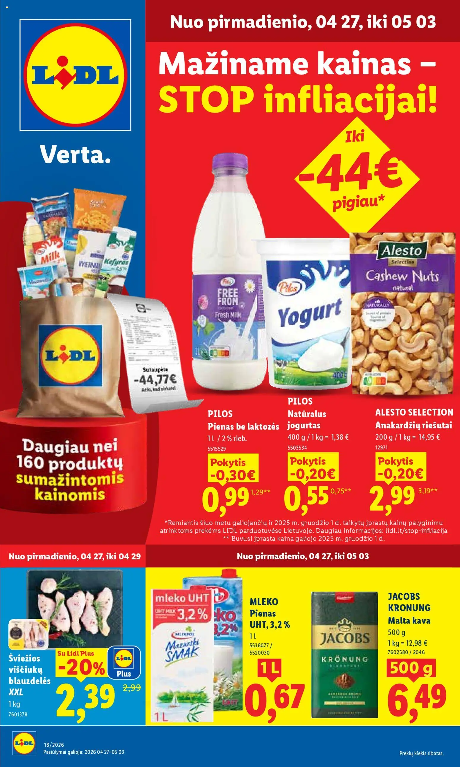 LIDL akcijos nuo 27.04.2026 | Puslapis: 1 | Prekių: Riešutai, Pienas, Jogurtas, Kava