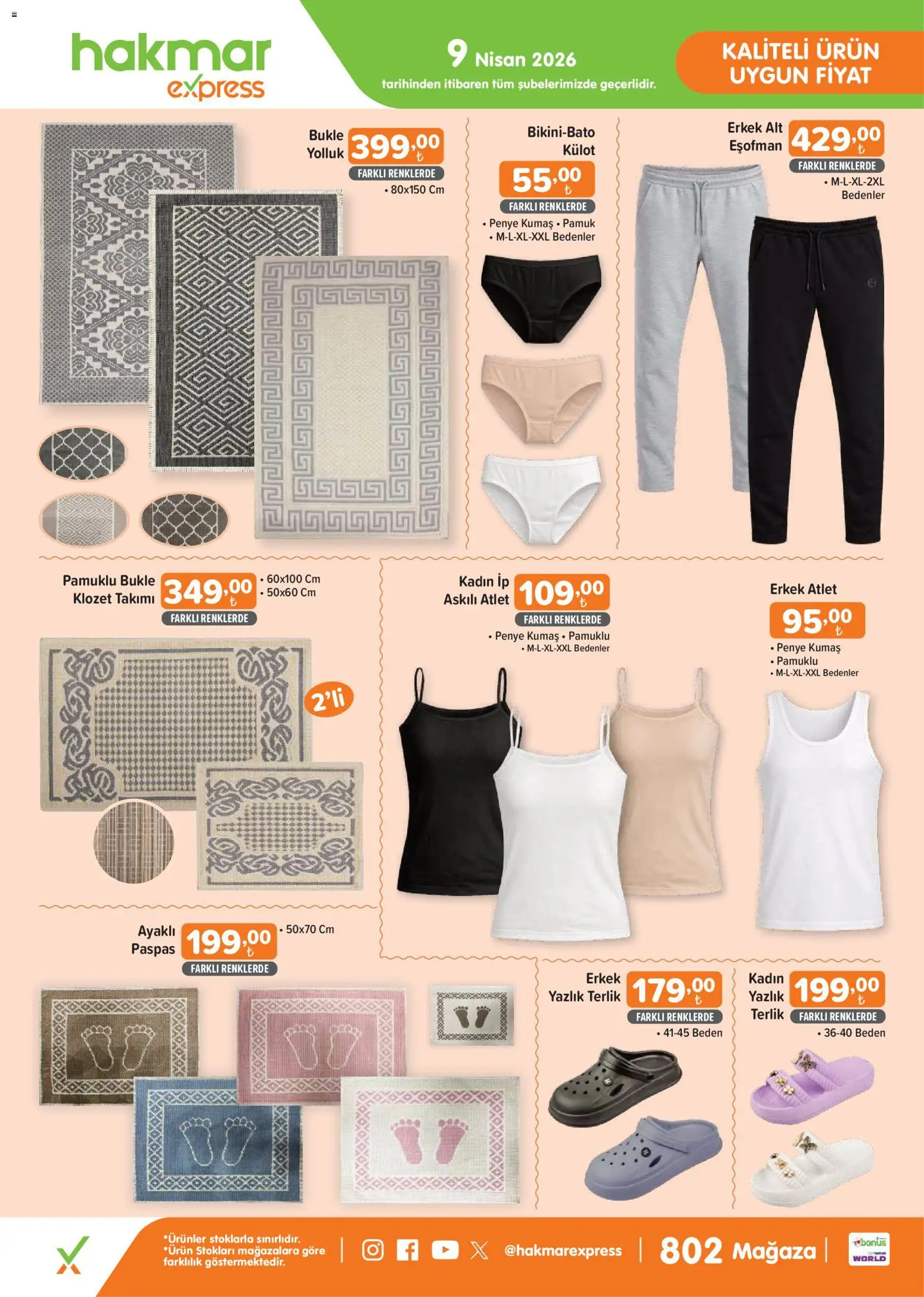 Hakmar Express - Perşembe Aktüel Ürünler - 09.04.2026 tarihinden itibaren geçerlidir | Sayfa: 3 | Ürünler: Paspas, Atlet, Külot, Terlik
