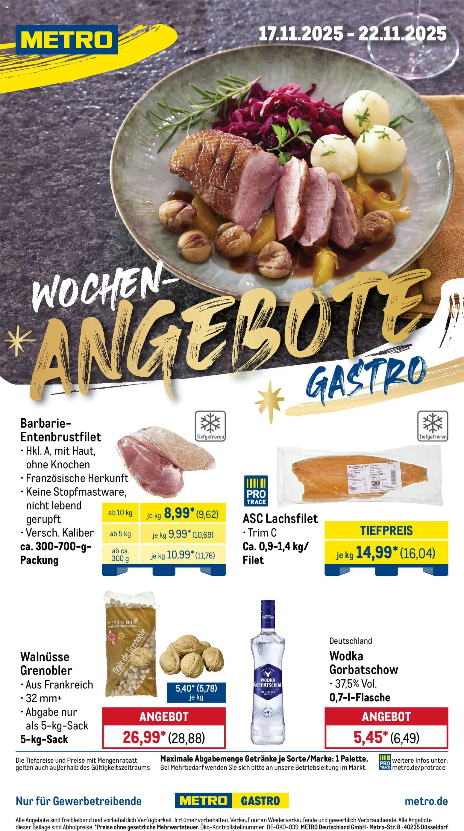 Metro Wochen-Angebote Gastro – gültig ab 17.11.2025 | Seite: 1 | Produkte: Walnüsse, Wodka gorbatschow, Wodka