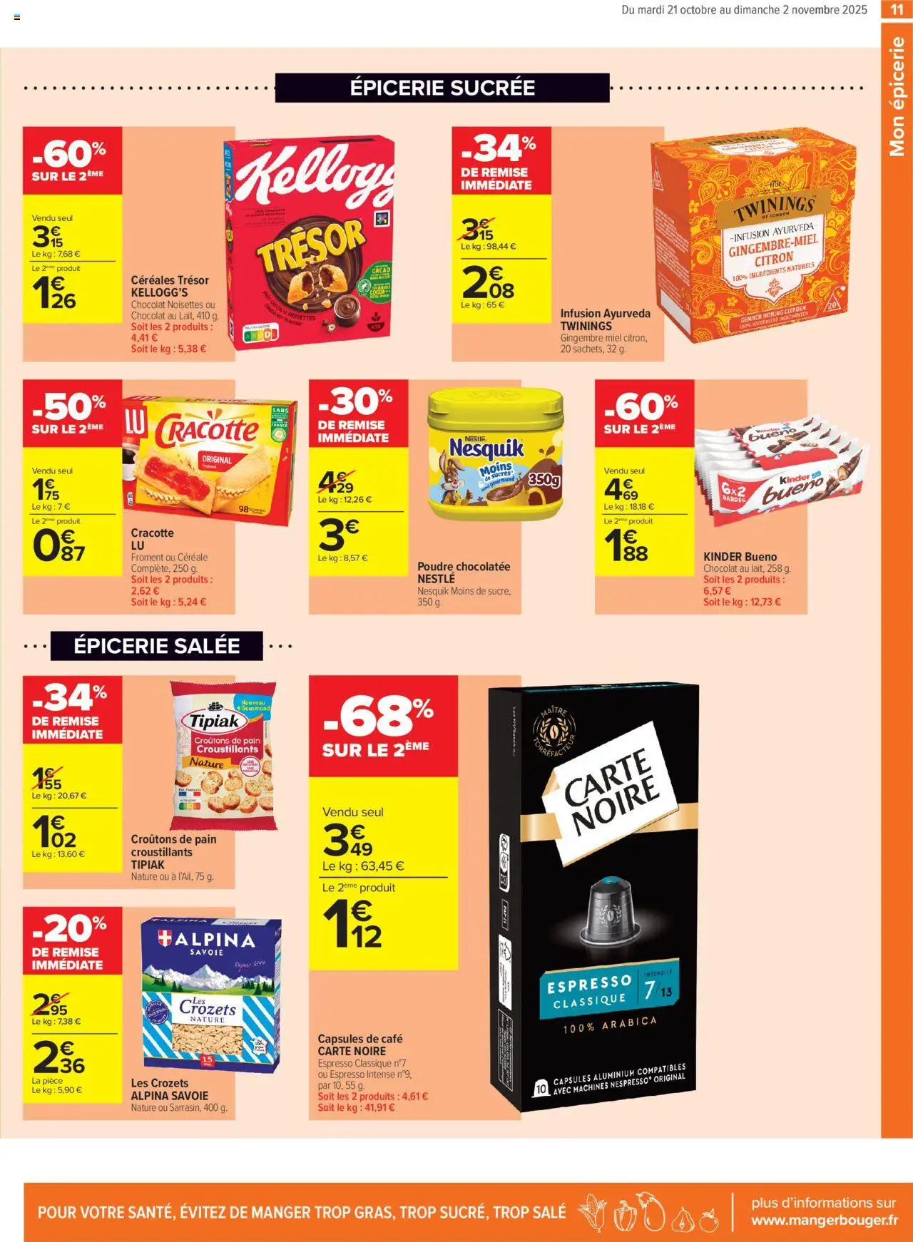 {H1} | Page: 11 | Produits: Citron, Kinder Bueno, Chocolat, Céréales