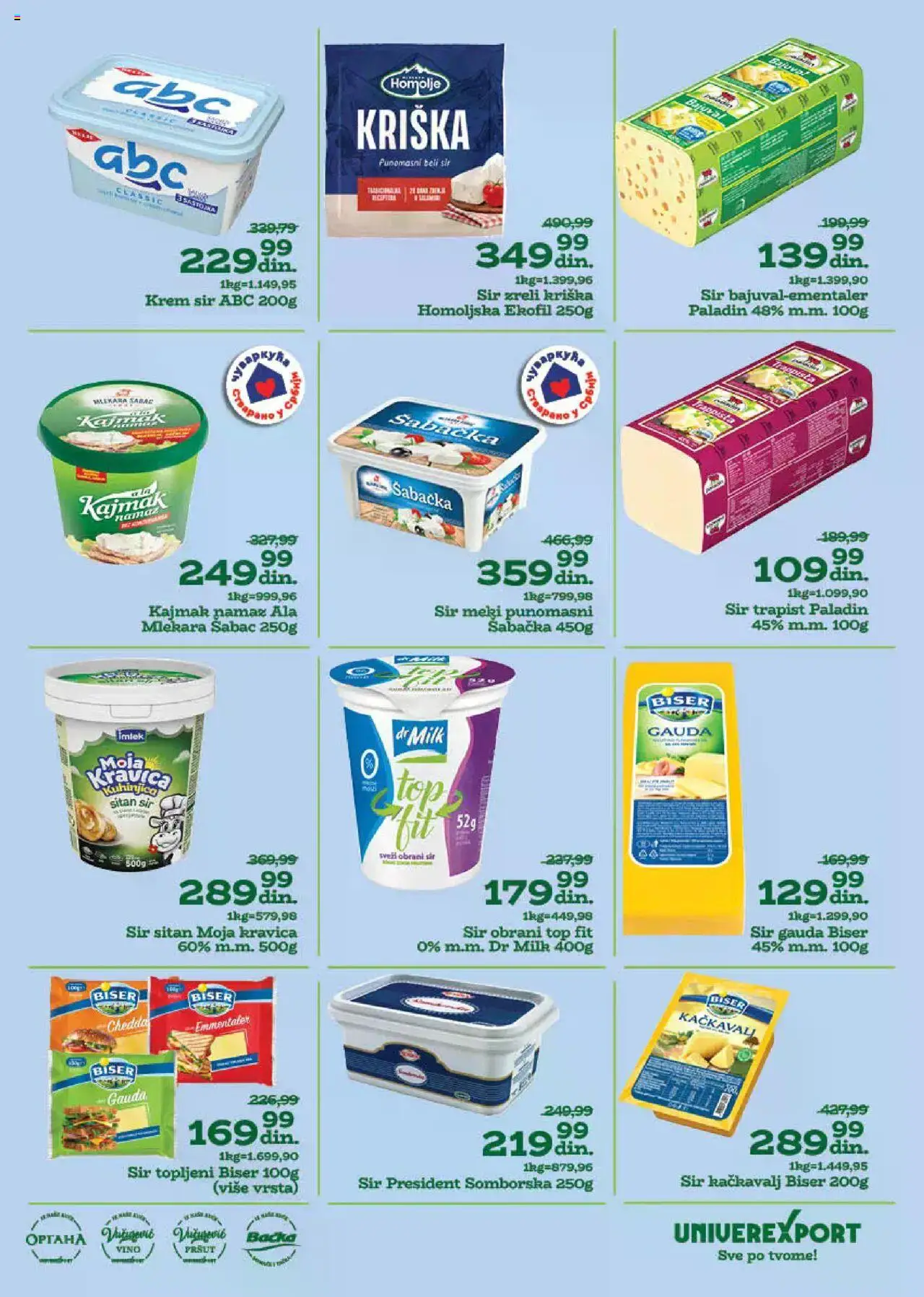 Univerexport katalog - važi od 18.08.2025 | Strana: 9 | Proizvode: Sitan sir, Pršut, Vino, Kajmak