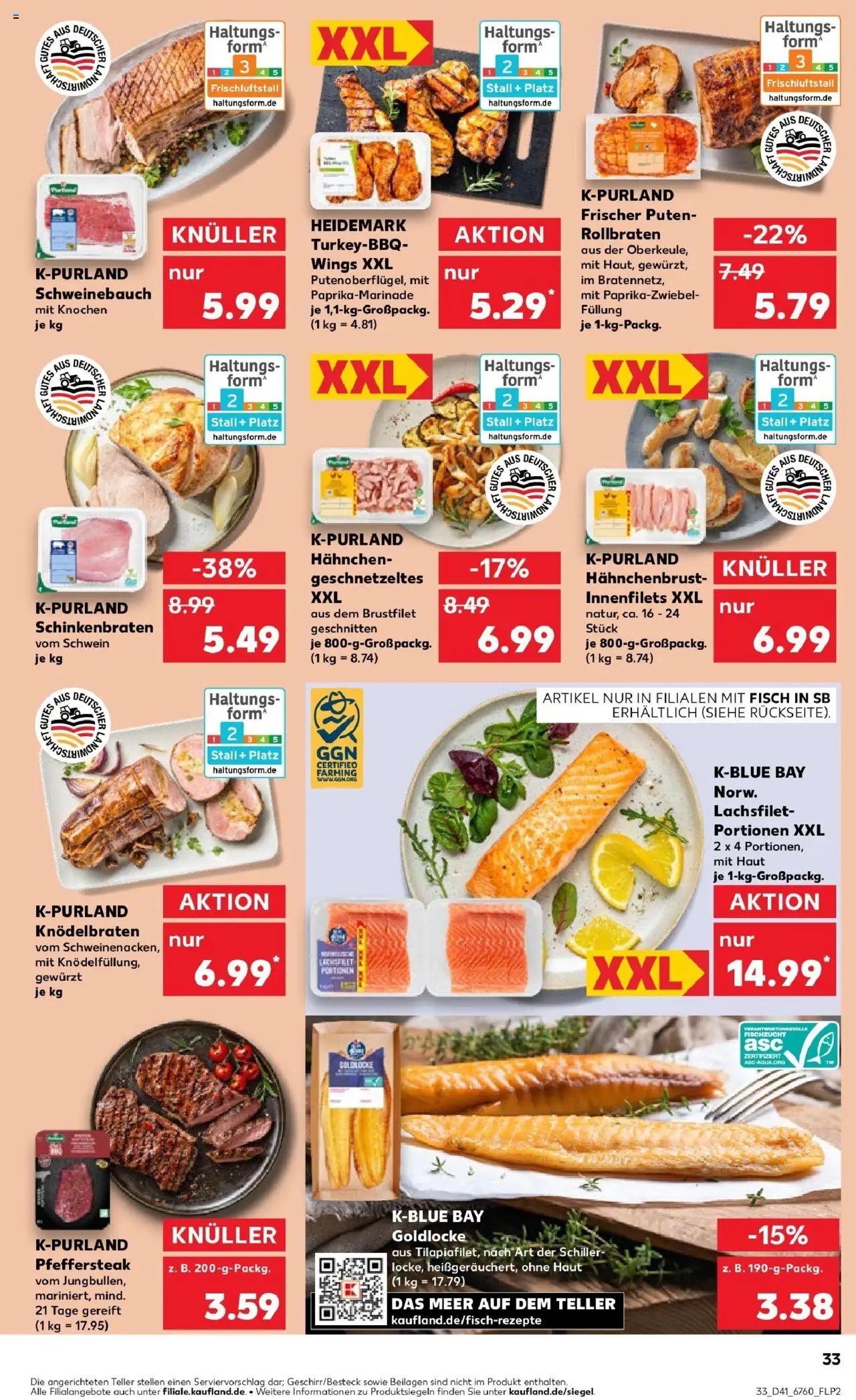 Kaufland prospekt Naila	 – gültig ab 13.10.2025 | Seite: 33 | Produkte: Schweinebauch, Fisch, Steak, Hahnchenbrust