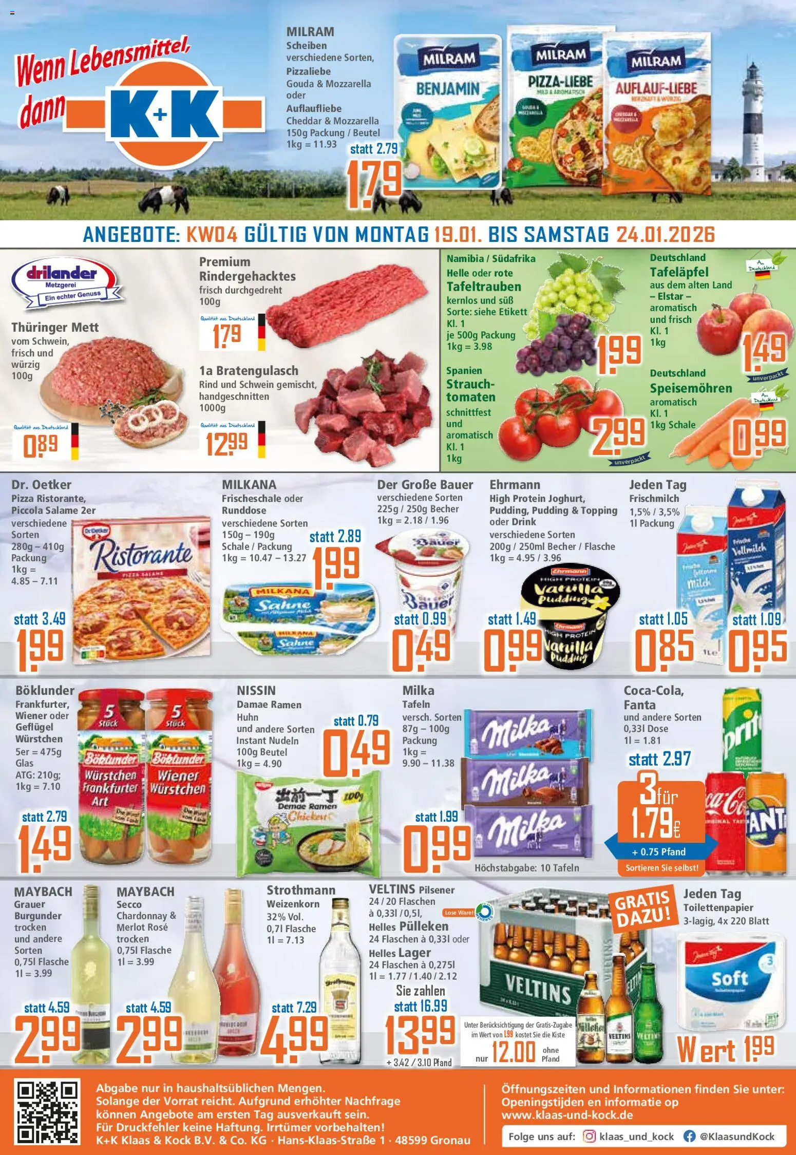 Klaas & Kock Prospekt 	 – gültig ab 19.01.2026 | Seite: 1 | Produkte: Tomaten, Milka, Veltins, Toilettenpapier
