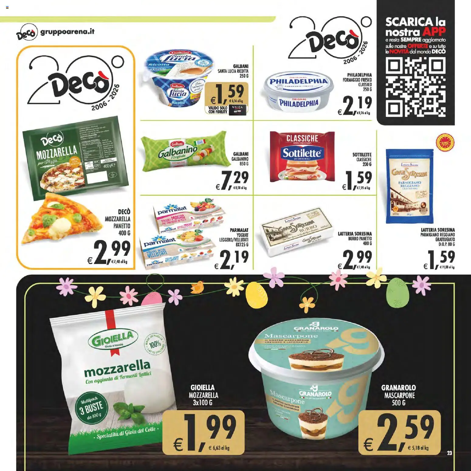 Volantino Decò del 27.03.2026 | Pagina: 23 | Prodotti: Formaggio, Burro, Mascarpone, Parmigiano reggiano