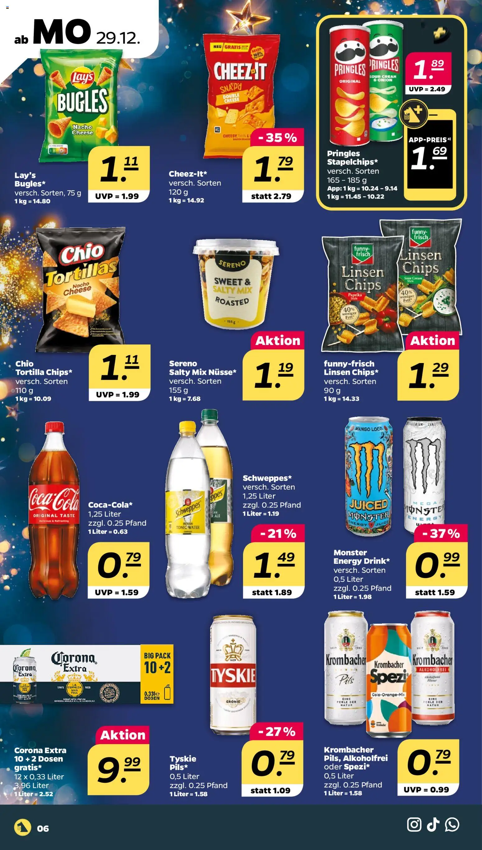 Netto Prospekt 	 – gültig ab 29.12.2025 | Seite: 6 | Produkte: Tyskie, Funny frisch, Schweppes, Chips
