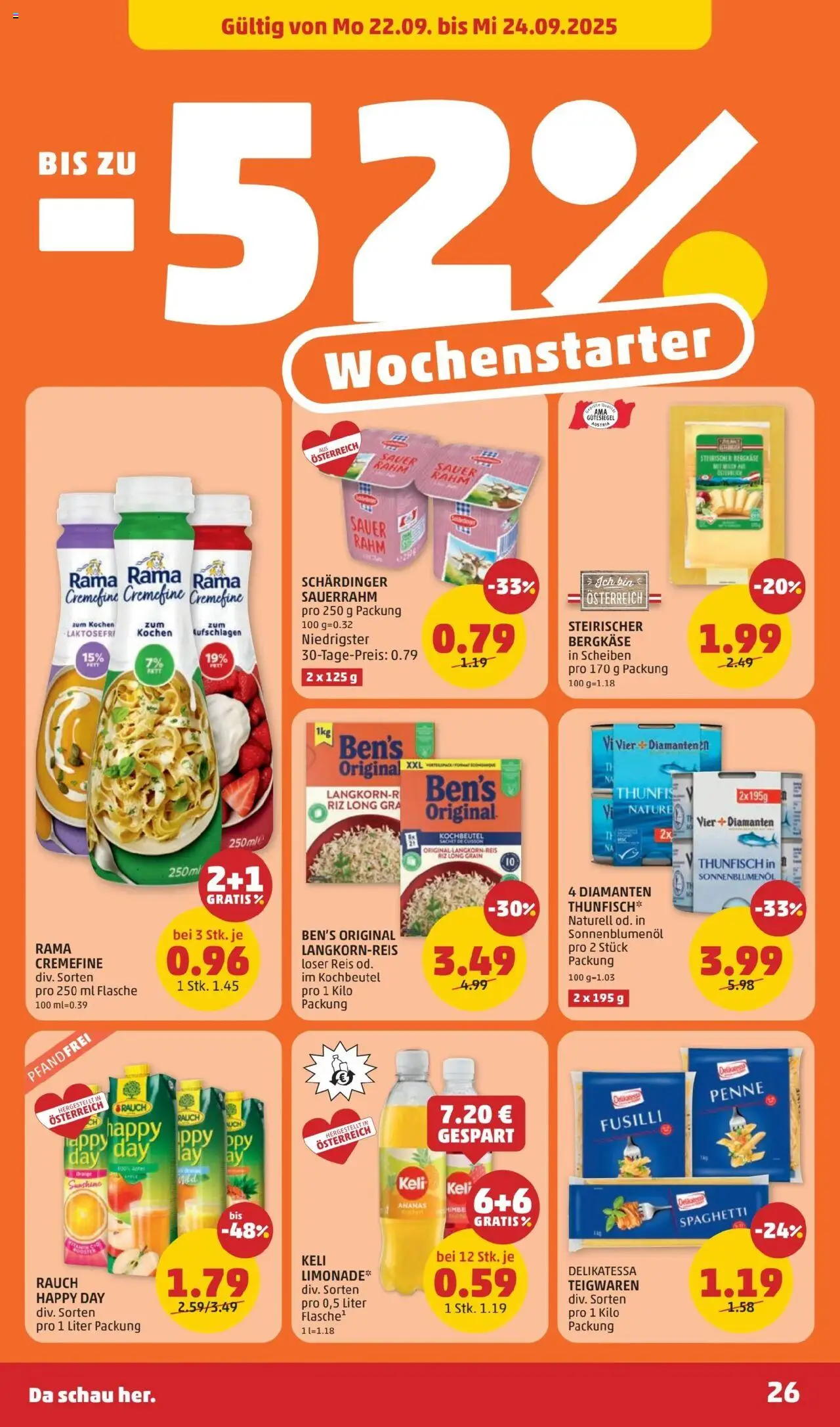 Penny Markt Flugblatt gültig ab 18.09.2025 | Seite: 26 | Produkte: Hajdina liszt, Reis, Sauerrahm, Ananas