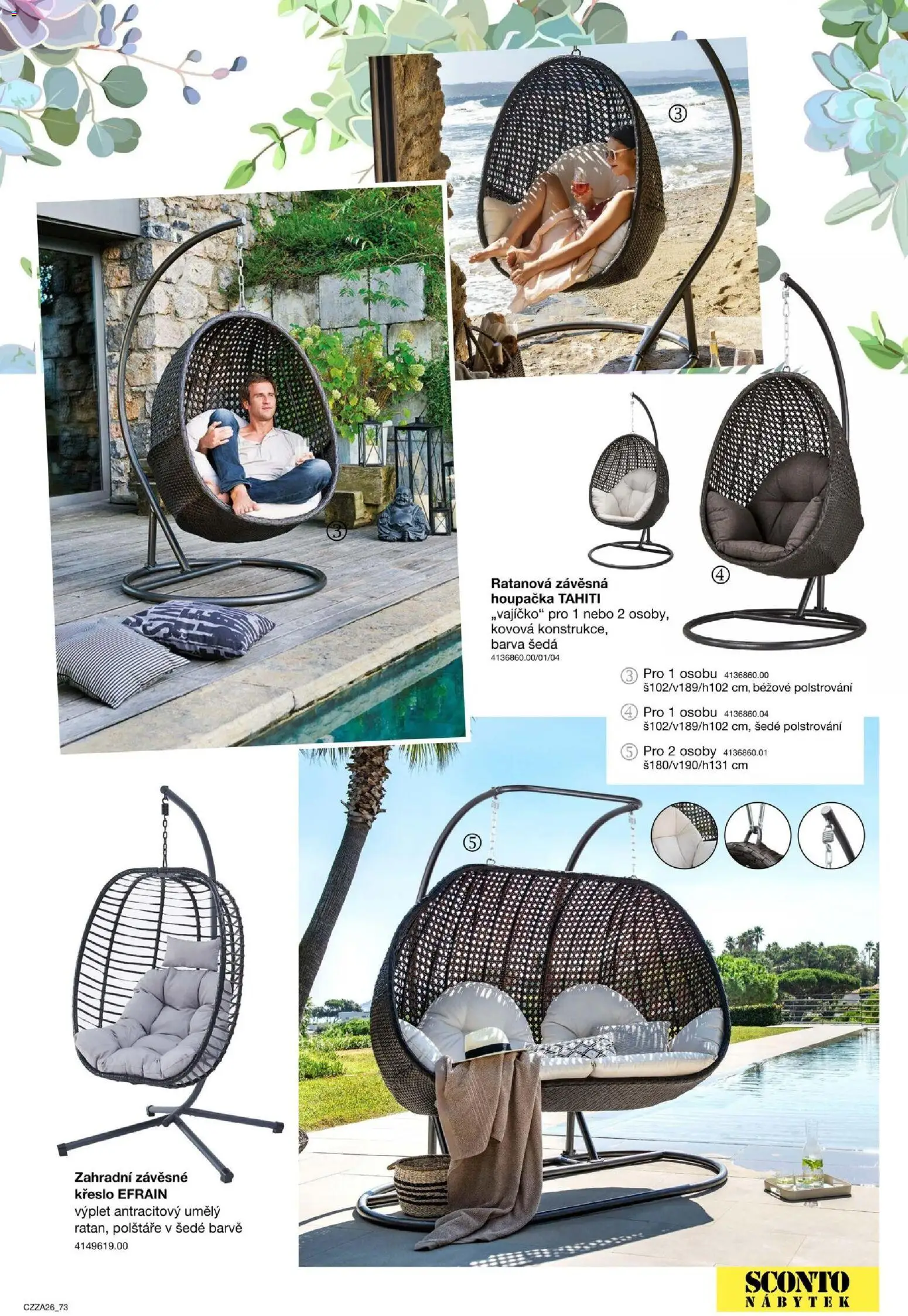 Sconto nábytek katalog - Zahradní speciál od 01.01.2026 | Strana: 73 | Produkty: Polštáře, Houpačka, Nábytek, Křeslo