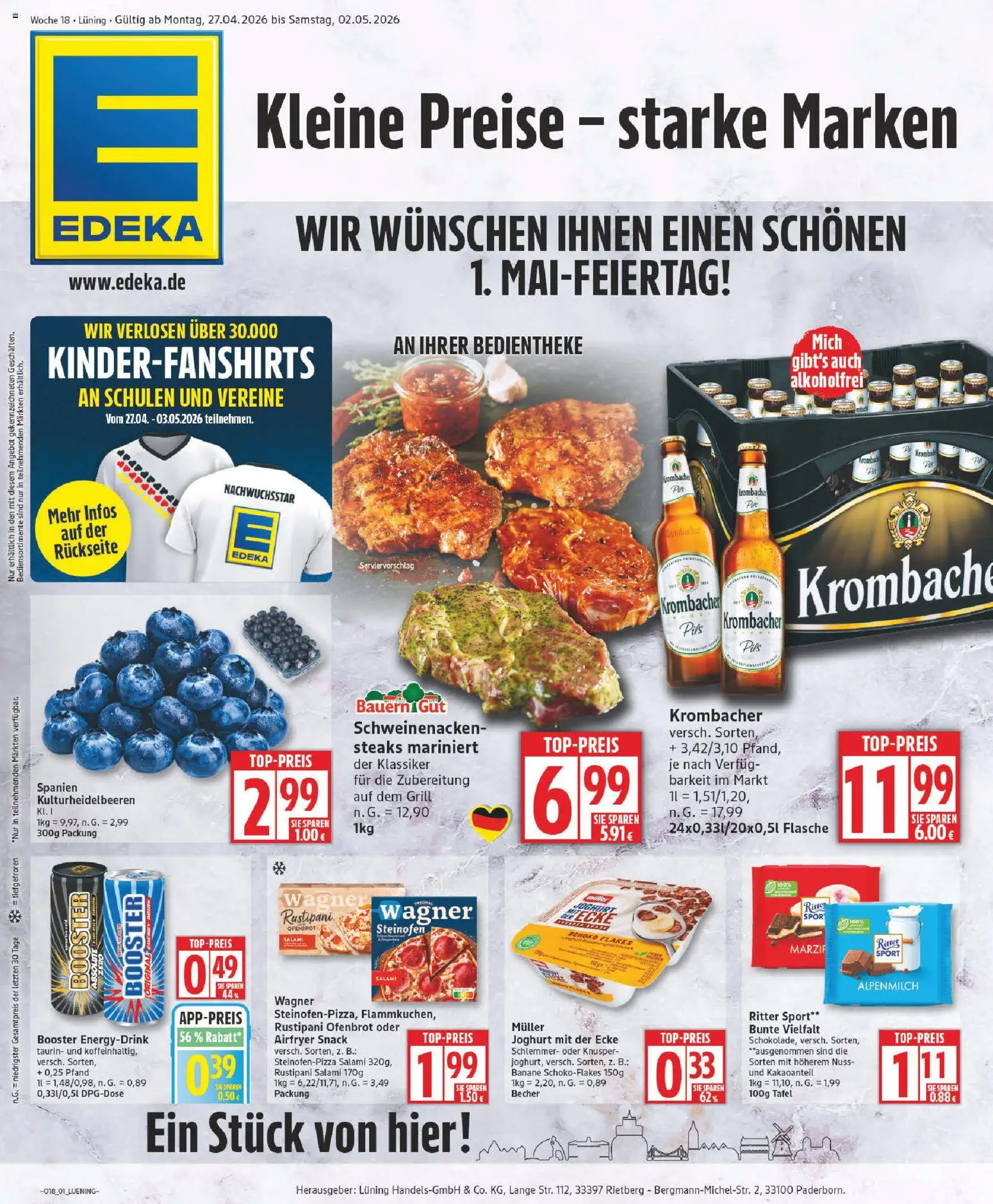 Elli Markt Prospekt – gültig ab 27.04.2026 | Seite: 1 | Produkte: Grill, Ritter sport, Schweinenacken, Krombacher