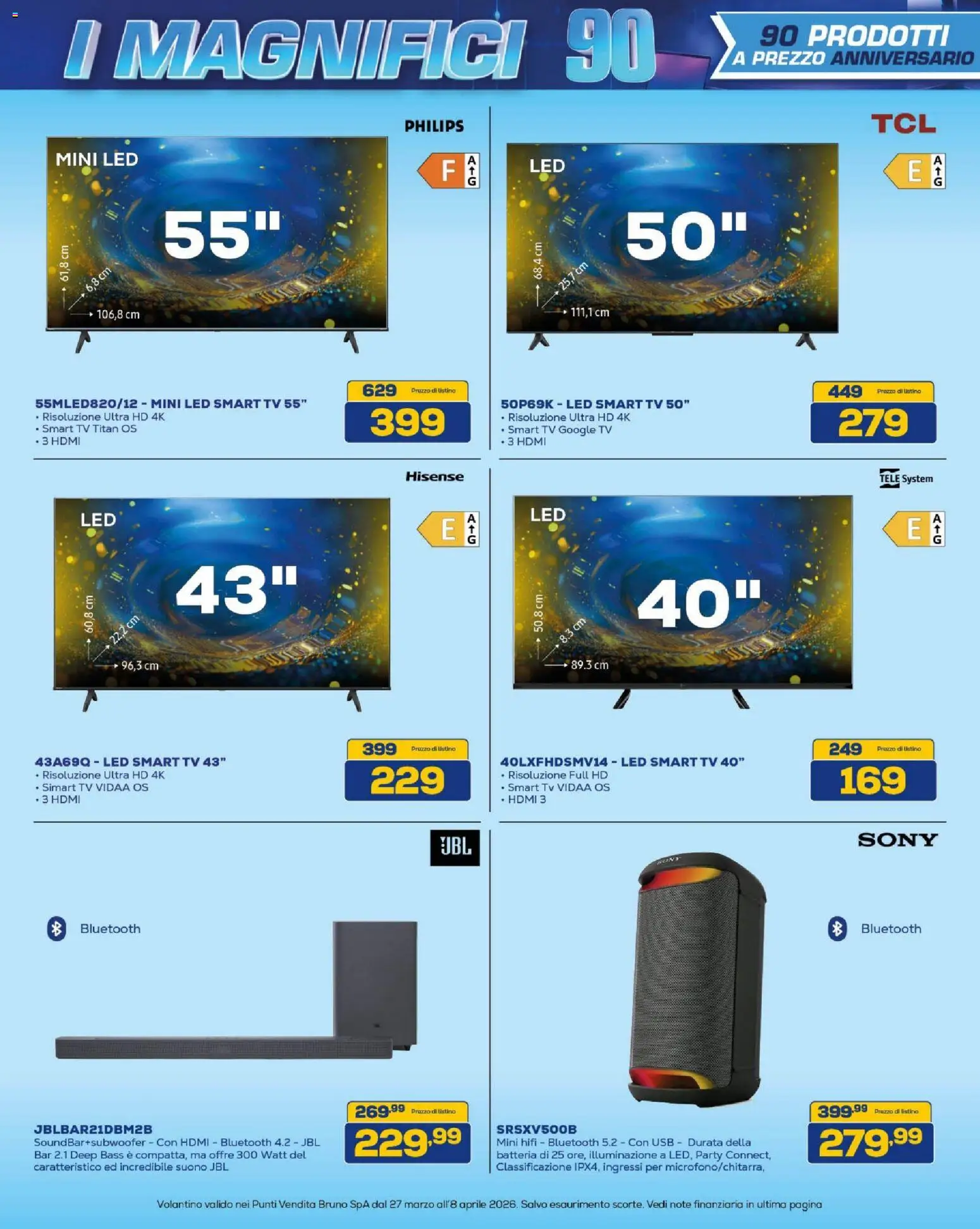 Volantino BRUNO del 27.03.2026 | Pagina: 8 | Prodotti: smart TV, TV, USB, Batteria