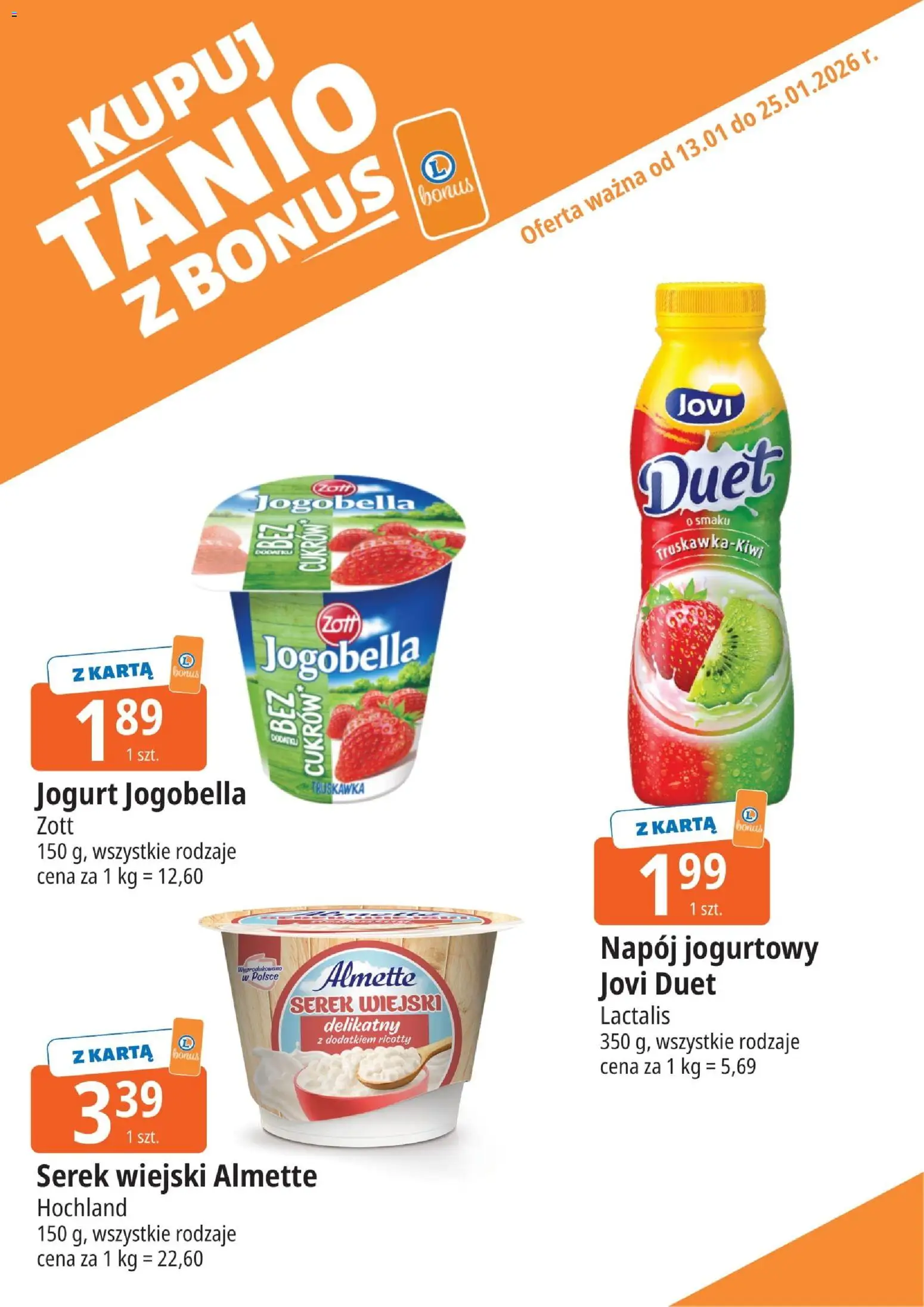 E.Leclerc Gazetka - Kupony dodatkowe od 13.01.2026 | Strona: 4 | Produkty: Karta, Serek, Serek wiejski, Jogurt