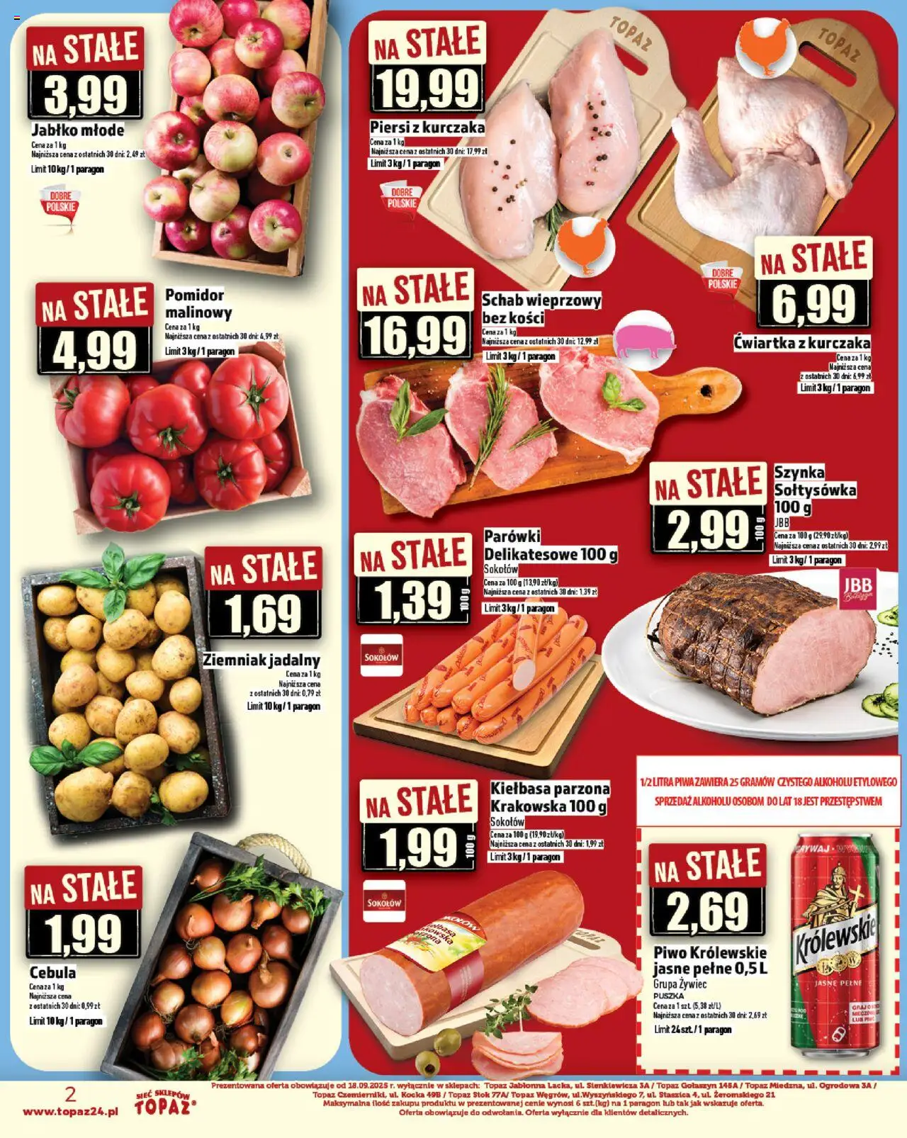 Topaz Gazetka - Ceny małe na stałe od 23.10.2025 | Strona: 2 | Produkty: Kiełbasa, Schab, Piersi, Schab wieprzowy
