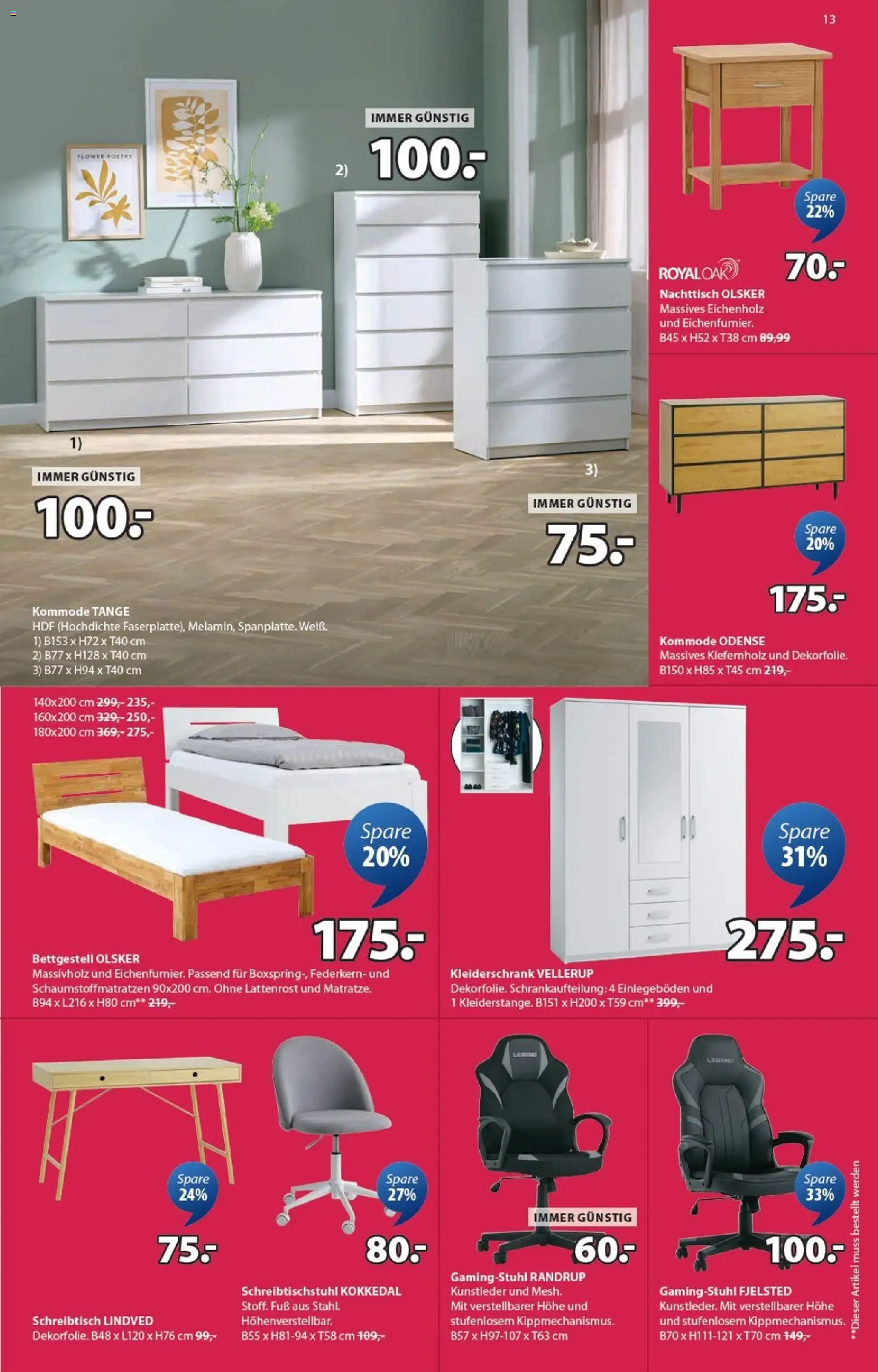 JYSK  Angebote gültig ab 05.01.2026 | Seite: 13 | Produkte: Kleiderschrank, Kommode, Nachttisch, Lattenrost
