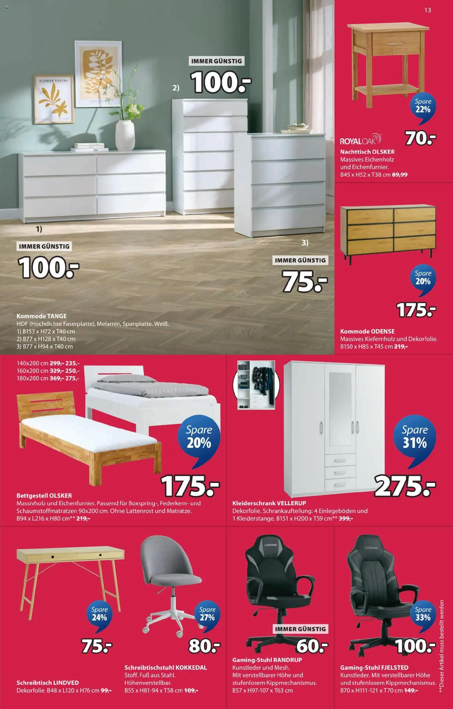 JYSK  Angebote gültig ab 05.01.2026 | Seite: 13 | Produkte: Kleiderschrank, Kommode, Nachttisch, Lattenrost