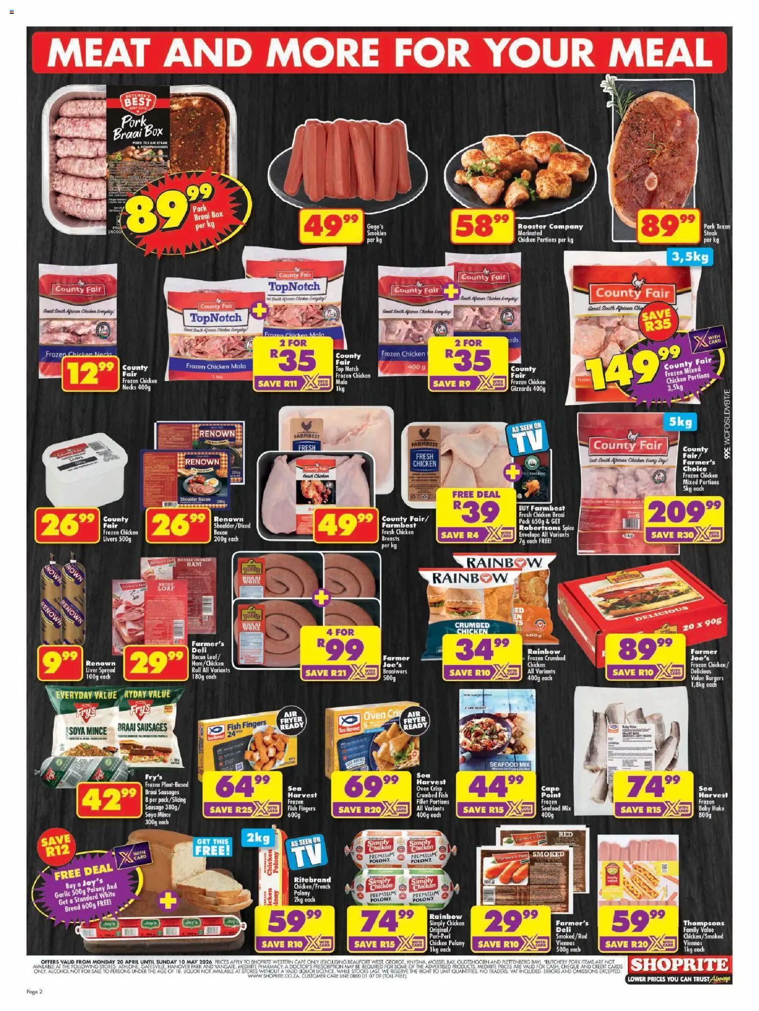 New Shoprite catalogue – valid from 20.04.2026 | Page: 2 | Products: Steak, Polony, Pork, Bacon