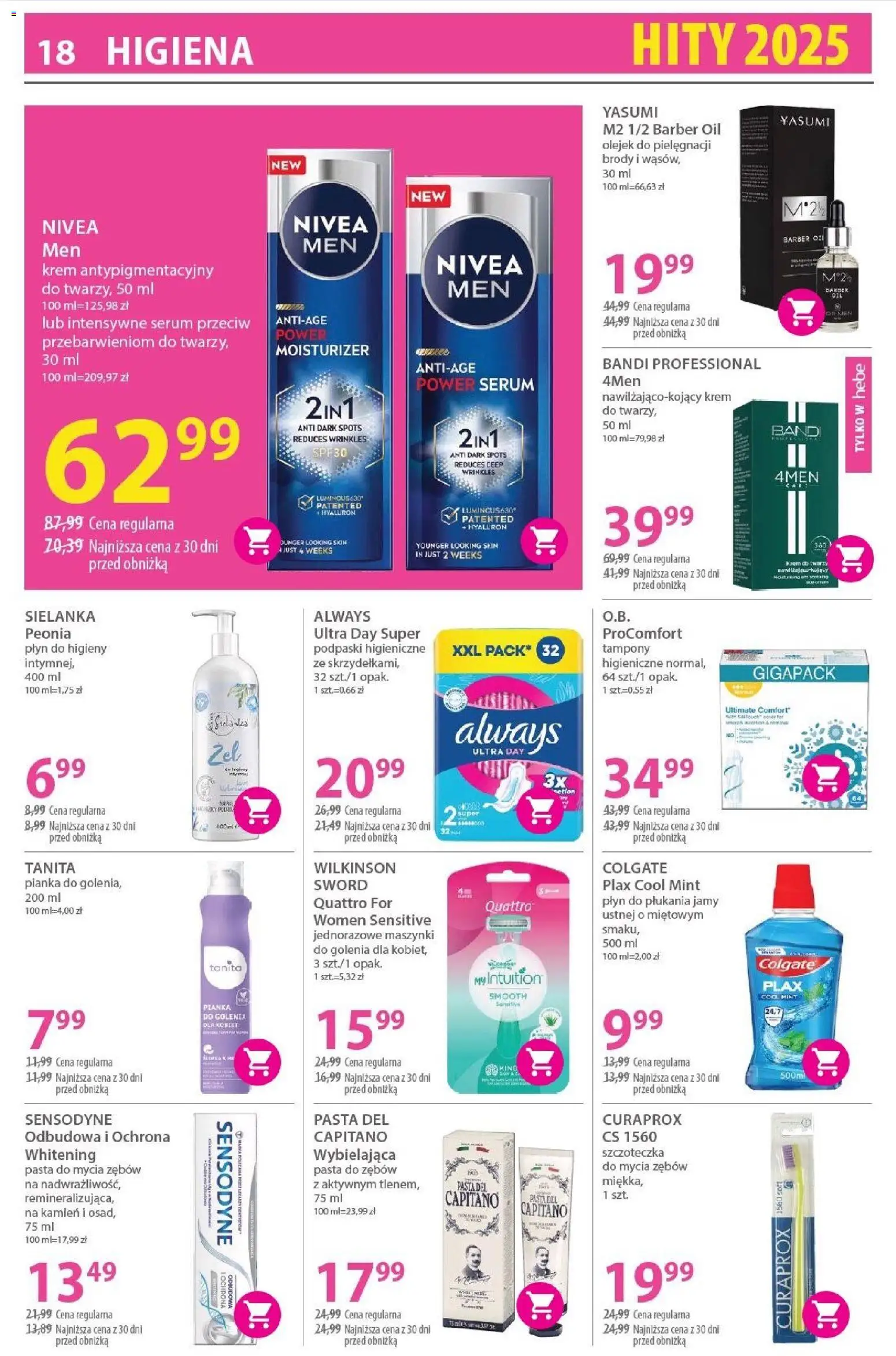 Hebe Gazetka od 02.01.2026 | Strona: 18 | Produkty: Maszynki do golenia, Pianka do golenia, Krem, Pasta do zębów