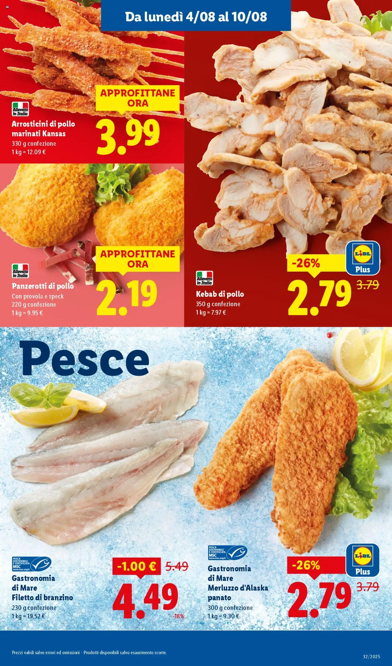 Volantino Lidl del 04.08.2025 | Pagina: 5 | Prodotti: Pesce, Branzino, Pesca, Panzerotti