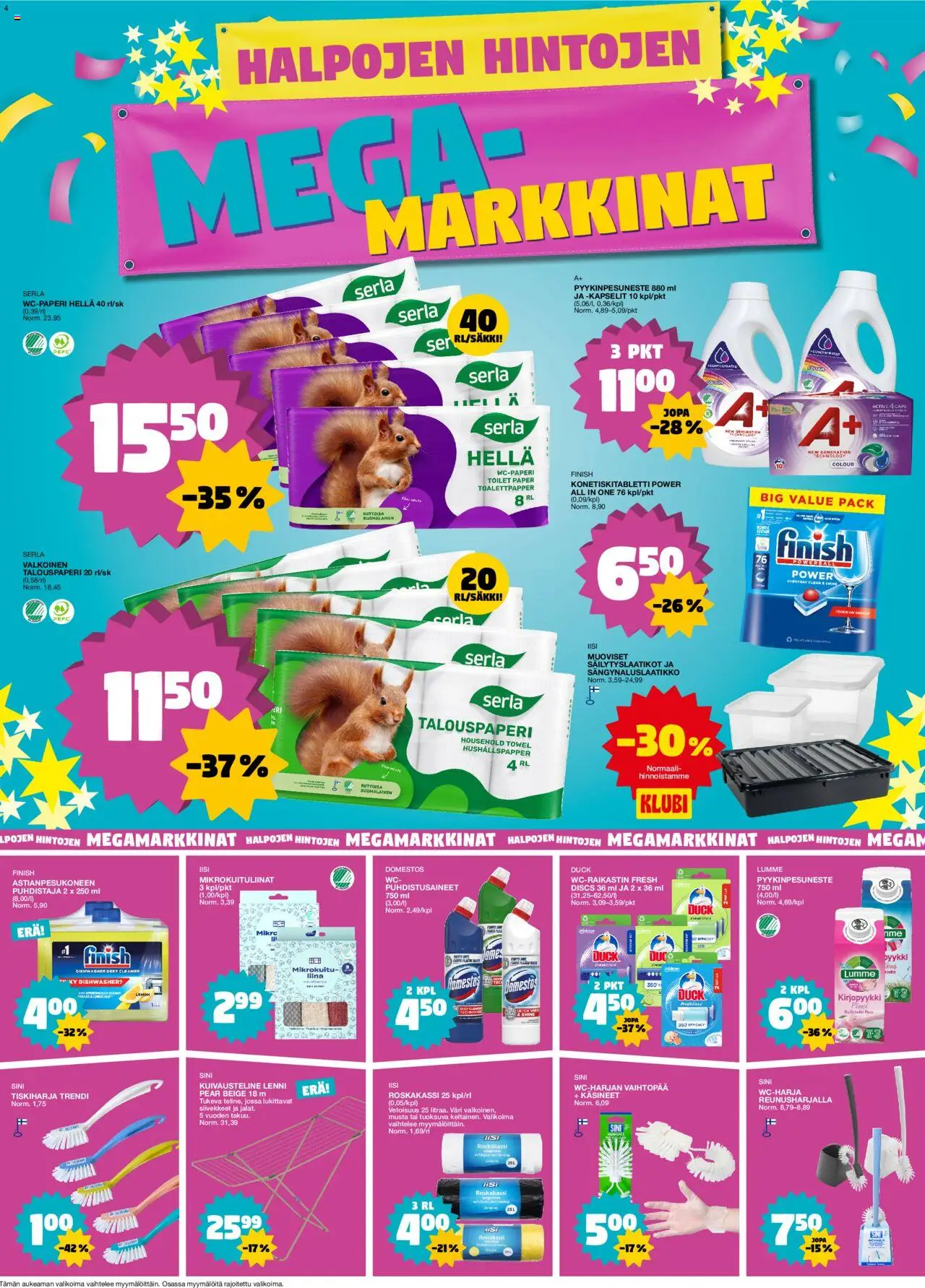  | Sivu: 4 | Tuotteet: Wc-paperi, Wc-raikastin, Käsineet, Tiskiharja