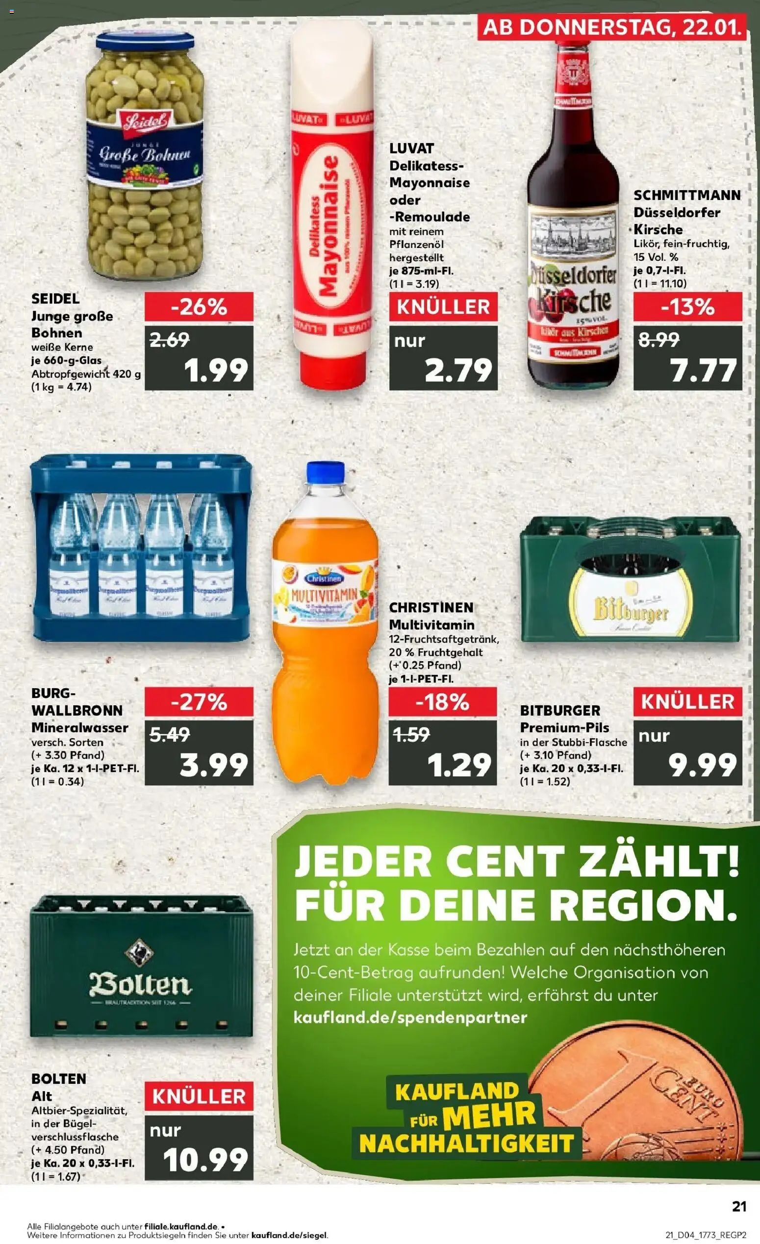 Prospekt Kaufland ab 25.01.2026 » Angebote Online zum Blättern | Seite: 21 | Produkte: Bitburger, Mineralwasser, Kirschen, Mayonnaise