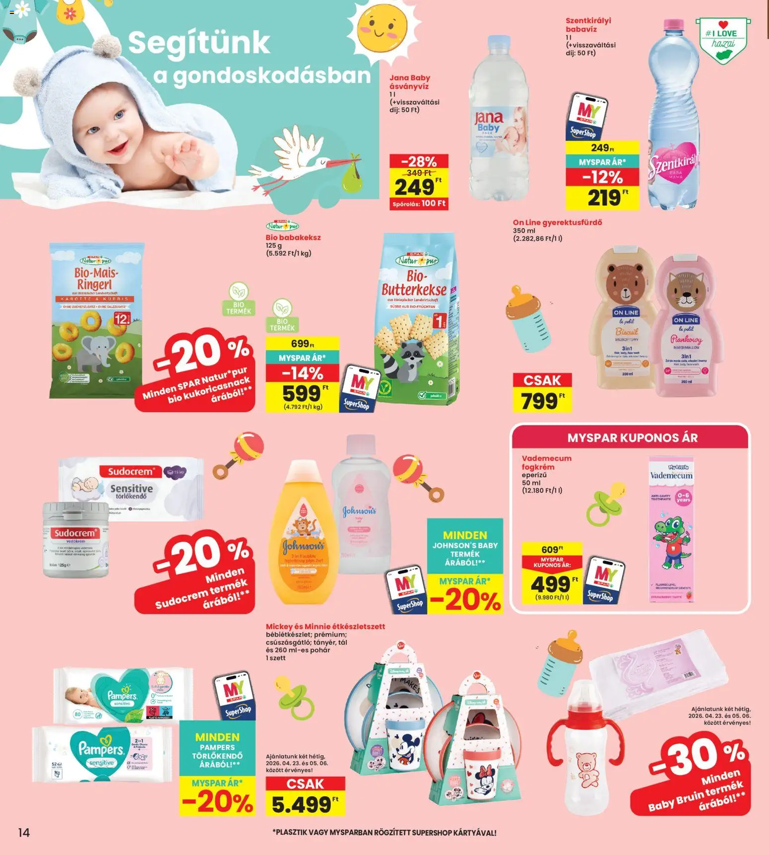 Interspar akciós ujság - amely érvényes a következő dátumtól: 23.04.2026 | Oldal: 14 | Termékek: Pampers, Törlőkendő, Ásványvíz, Pohár