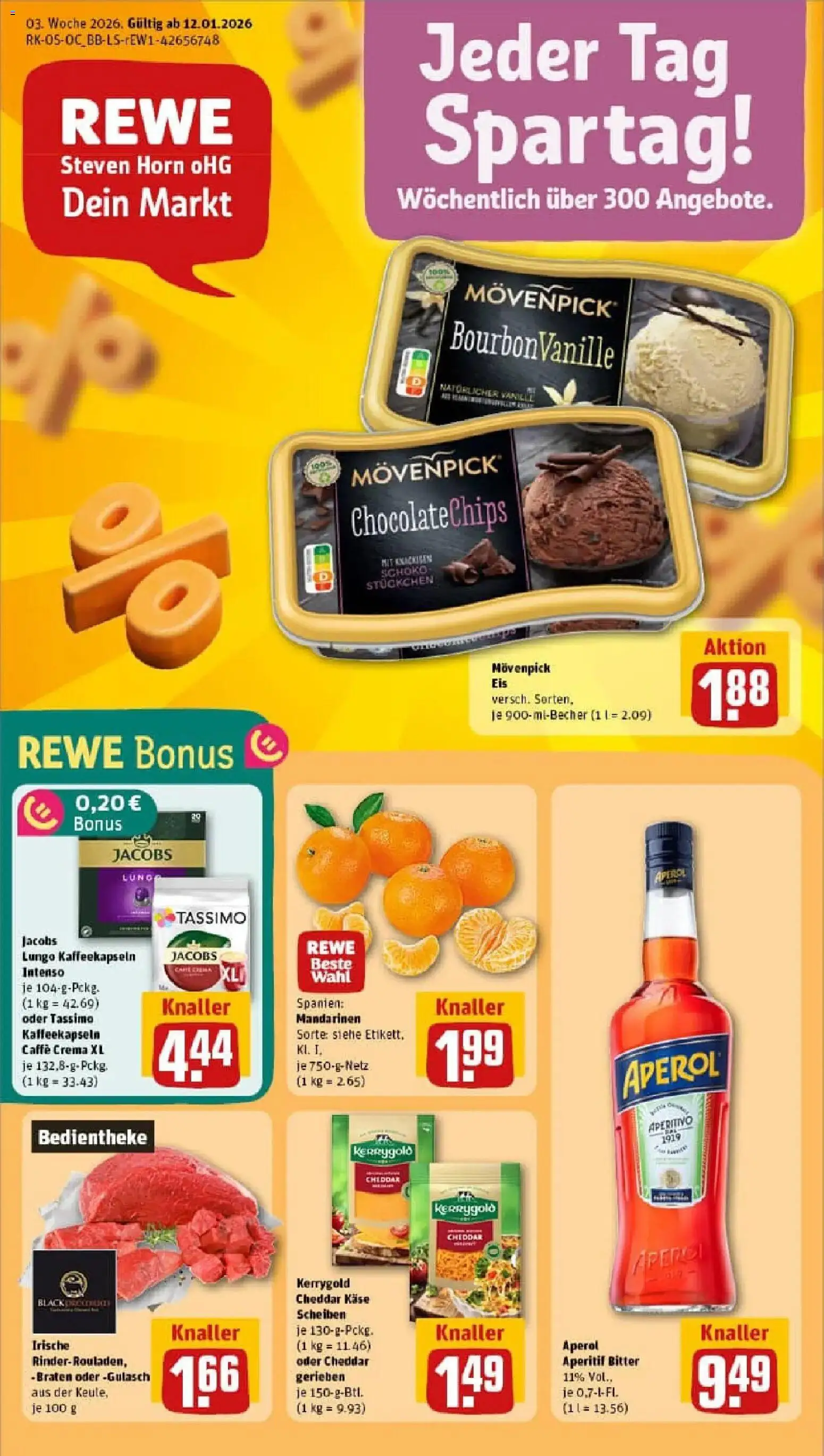 Rewe prospekt Berlin / Kreuzberg	 – gültig ab 11.01.2026 | Seite: 1 | Produkte: Käse, Movenpick eis, Aperol, Eis