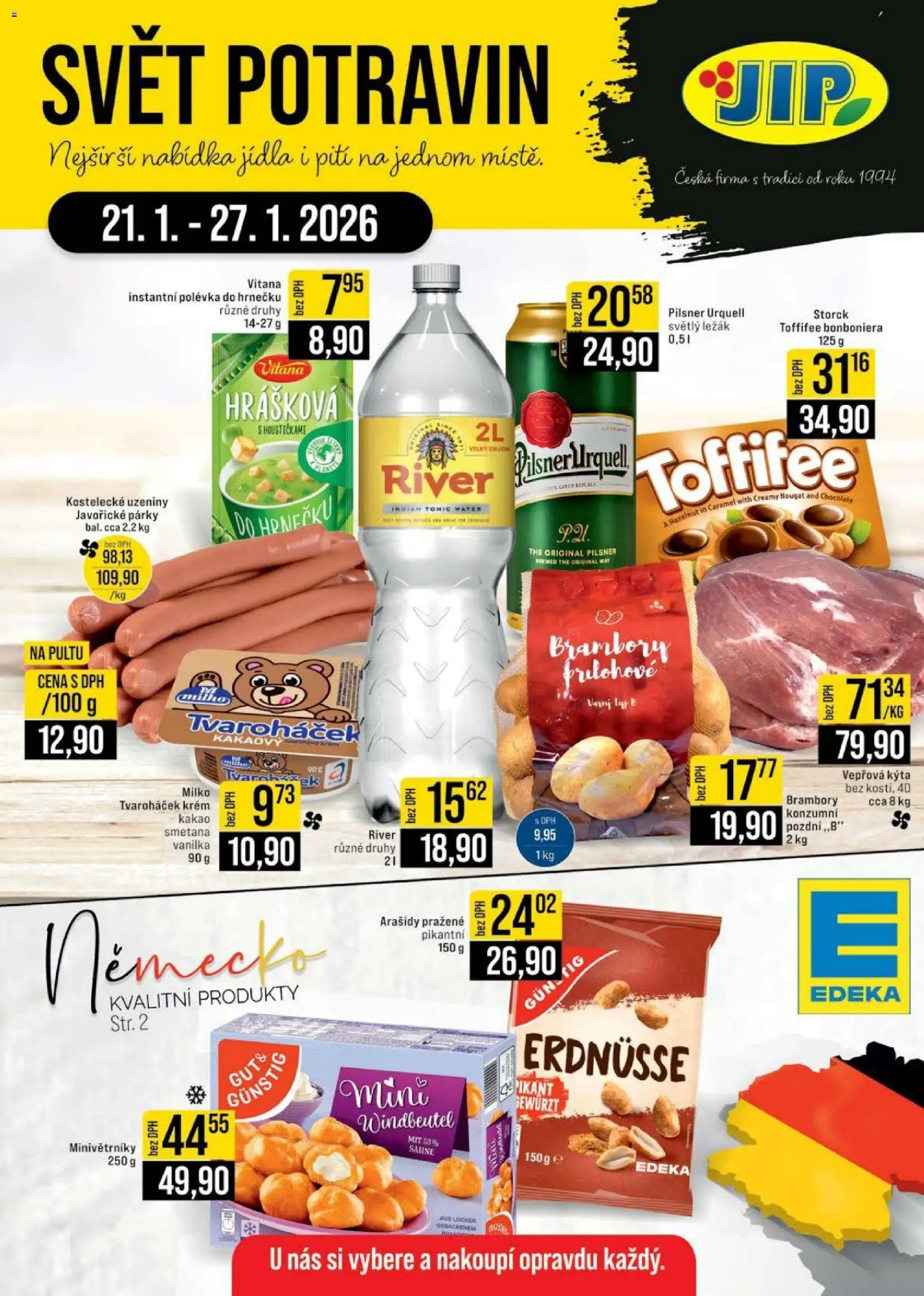 Jip leták - Cash & Carry od 21.01.2026 | Strana: 1 | Produkty: Krém, Uzeniny, Vepřová Kýta, Tvaroháček