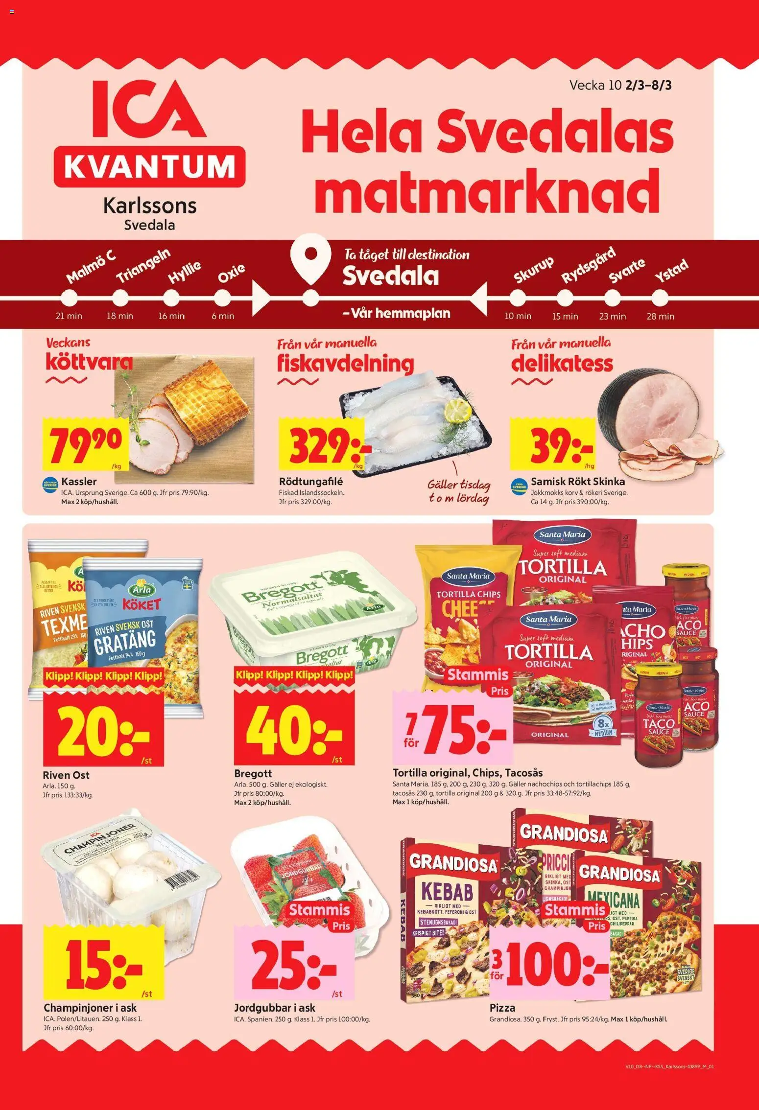 ICA Kvantum reklamblad aktuell från 02.03.2026 | Sida: 1 | Produkter: Tacosås, Tortillachips, Riven ost, Skinka