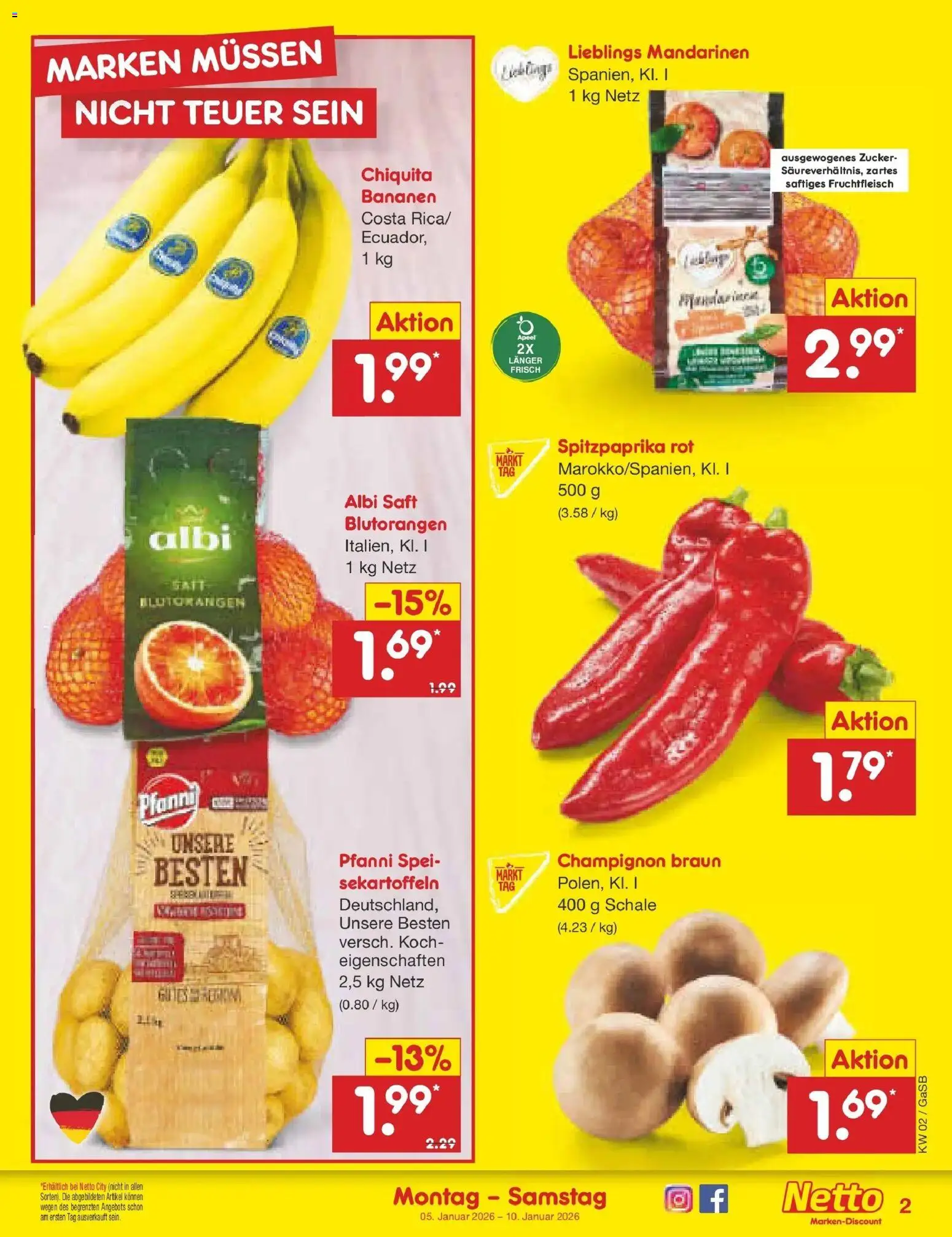 Netto Marken-Discount - Netto: Wochenangebote – gültig ab 04.01.2026 | Seite: 2 | Produkte: Bananen, Mandarinen, Zucker, Saft