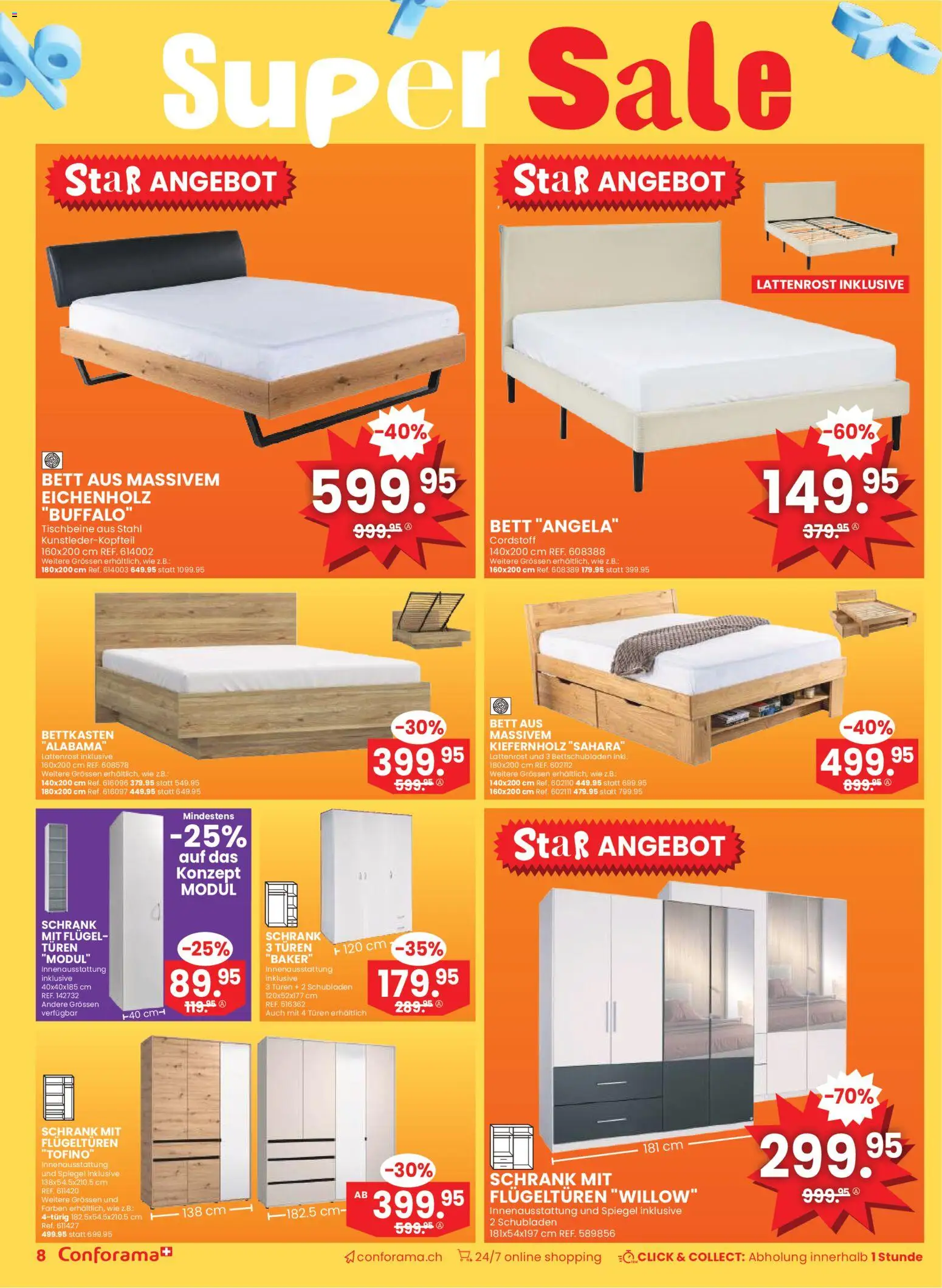 Conforama Aktionen – gültig ab 07.01.2026 | Seite: 8 | Produkte: Schrank, Spiegel, Lattenrost, Bett