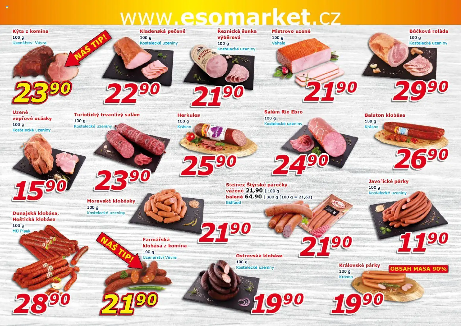 Eso market leták od 18.03.2026 | Strana: 2 | Produkty: Salám, Šunka, Párky, Klobásky