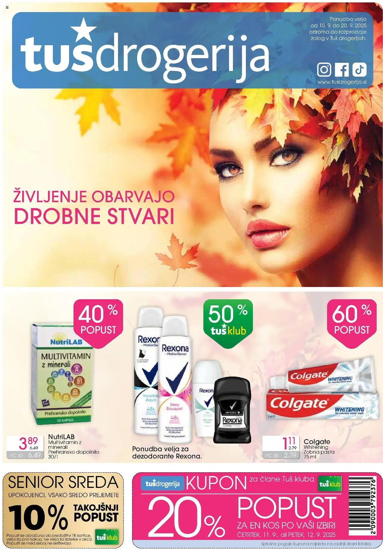 Novi Tuš drogerija katalog ponudbe – veljaven od 10.09.2025 | Stran: 1 | Izdelki: Kos, Deodorant, Zobna pasta