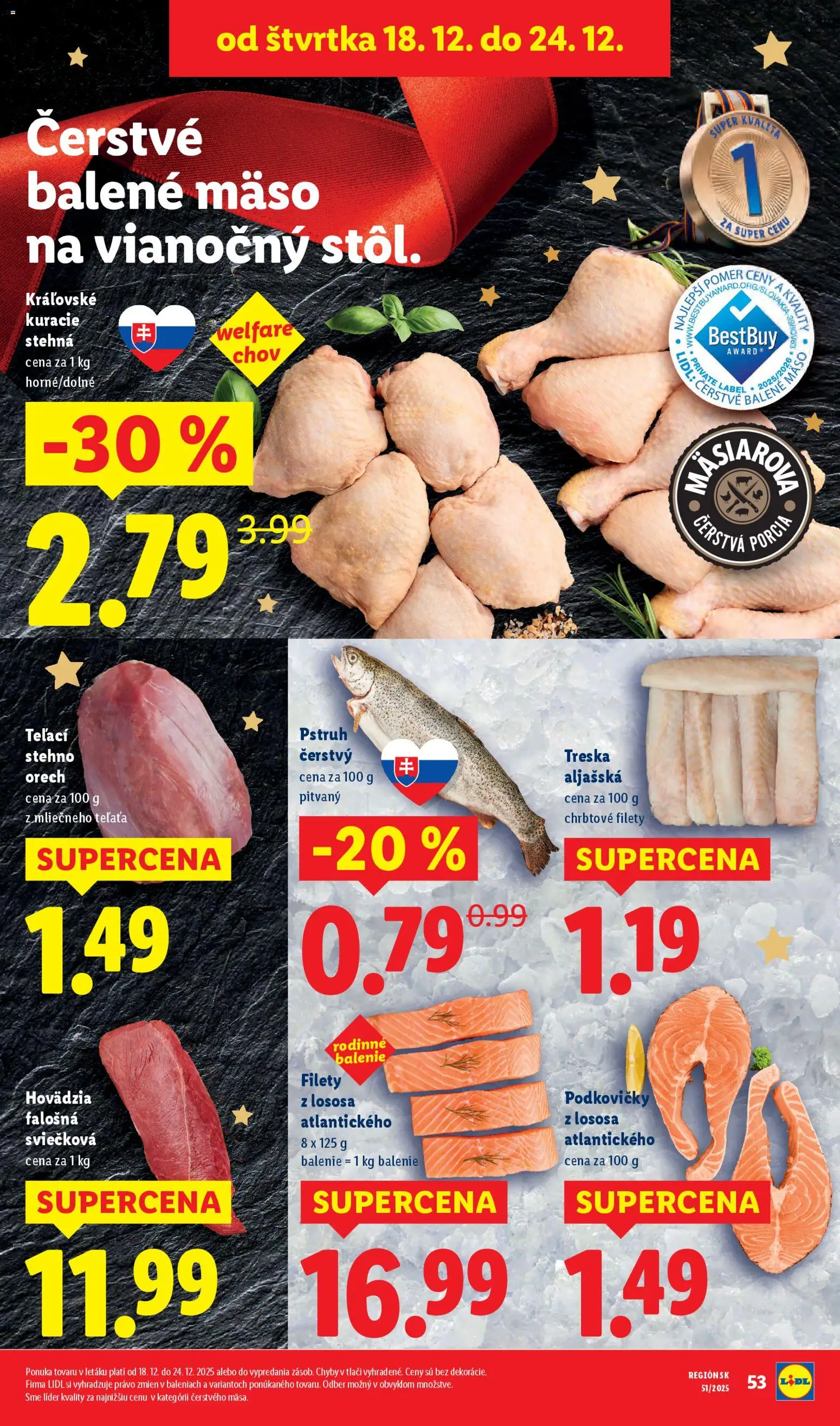 Nové Lidl akcie – leták je platný od 18.12.2025 | Strana: 9 | Produkty: Pstruh, Kuracie stehná, Treska